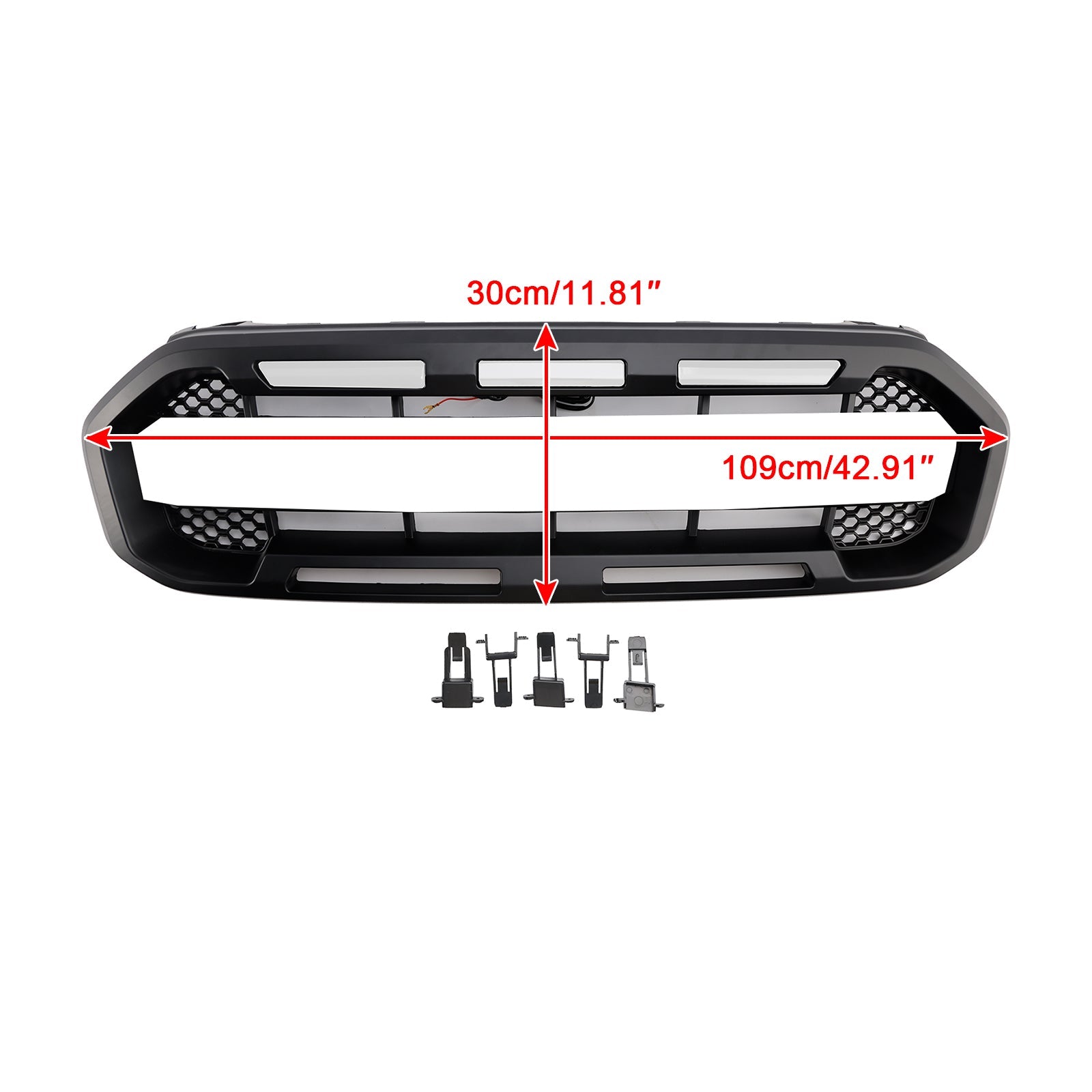 2019-2023 Ford Ranger W/White led Raptor Style Front Bumper Grill Grille Black