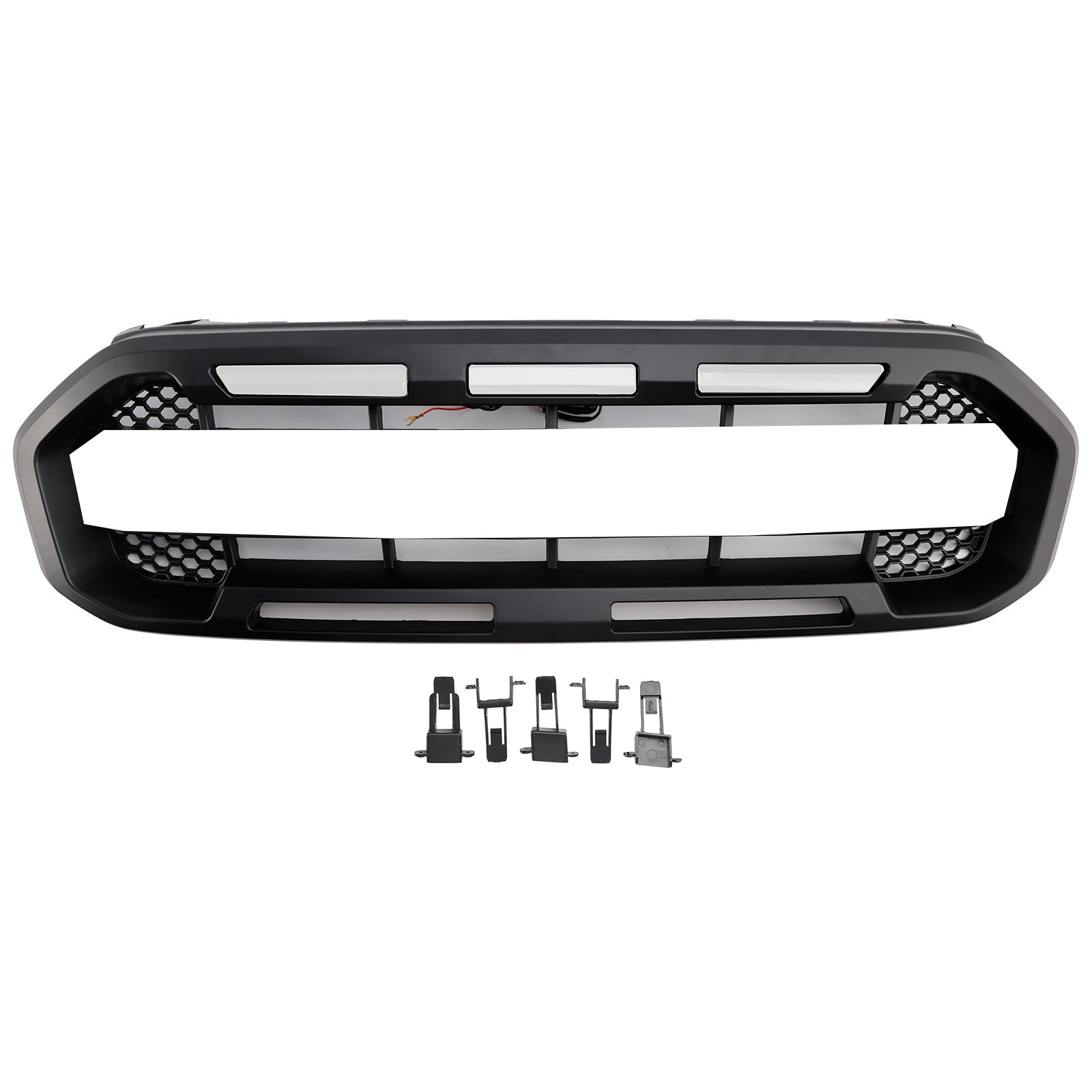 2019-2023 Ford Ranger W/White led Raptor Style Front Bumper Grill Grille Black