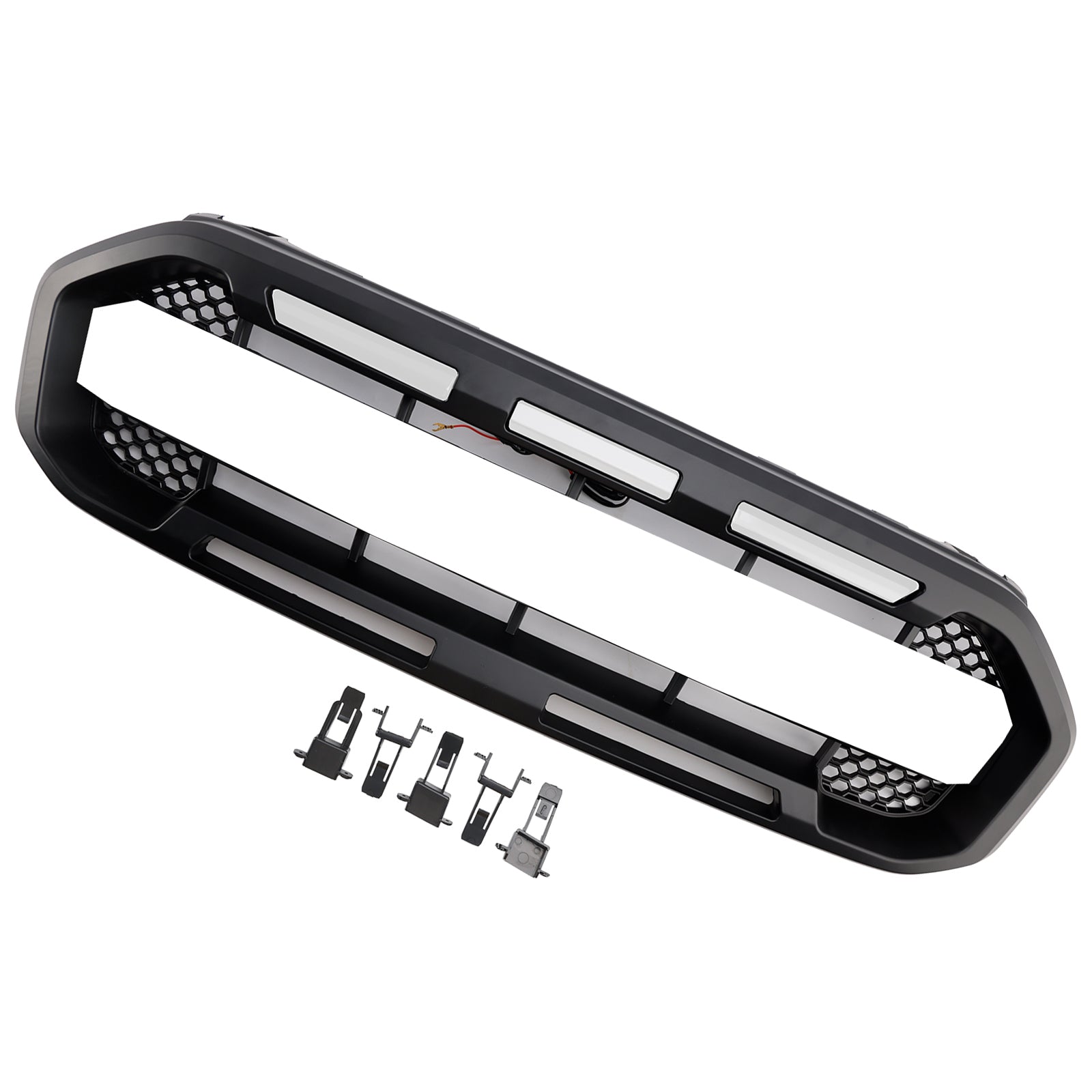 2019-2023 Ford Ranger W/White led Raptor Style Front Bumper Grill Grille Black