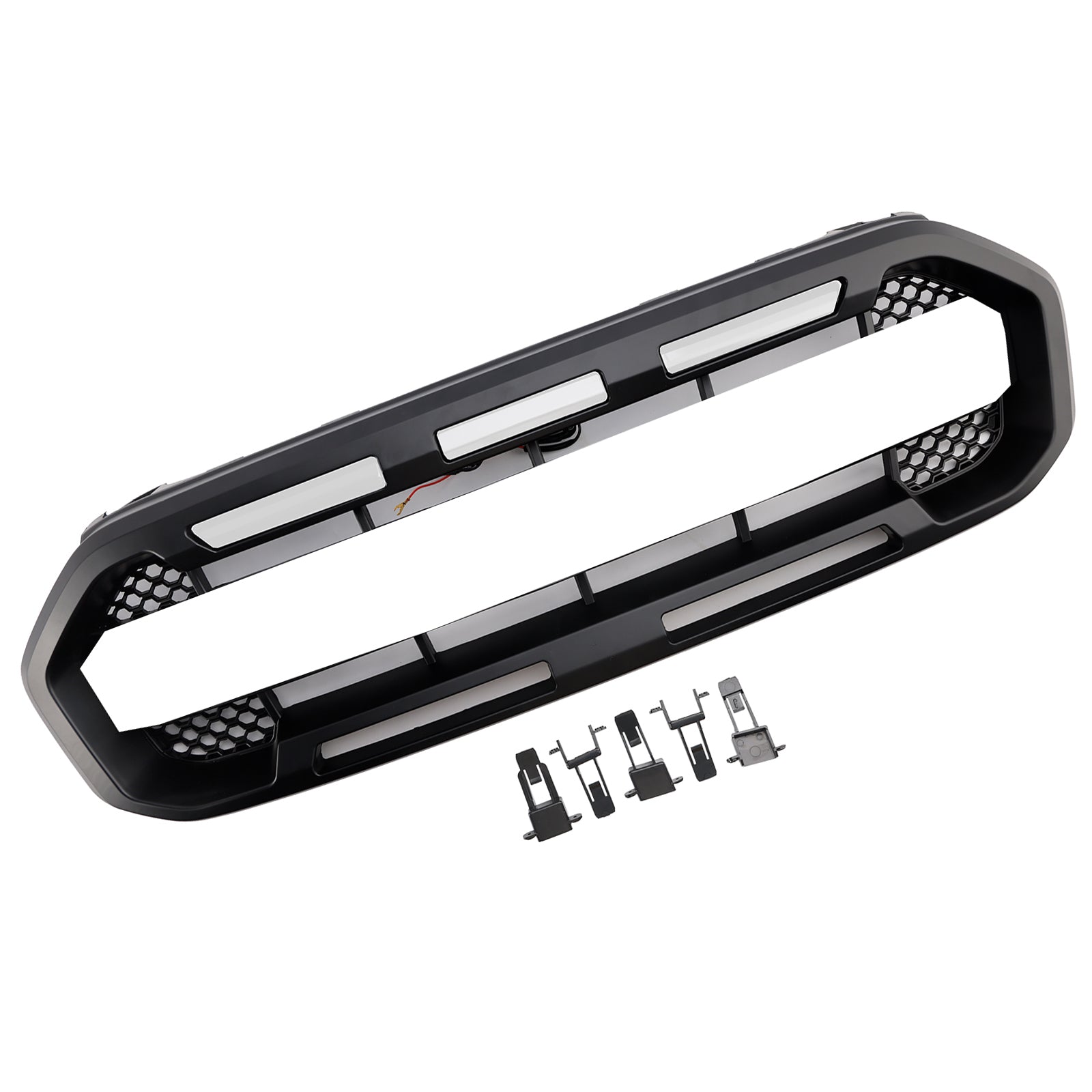 2019-2023 Ford Ranger W/White led Raptor Style Front Bumper Grill Grille Black