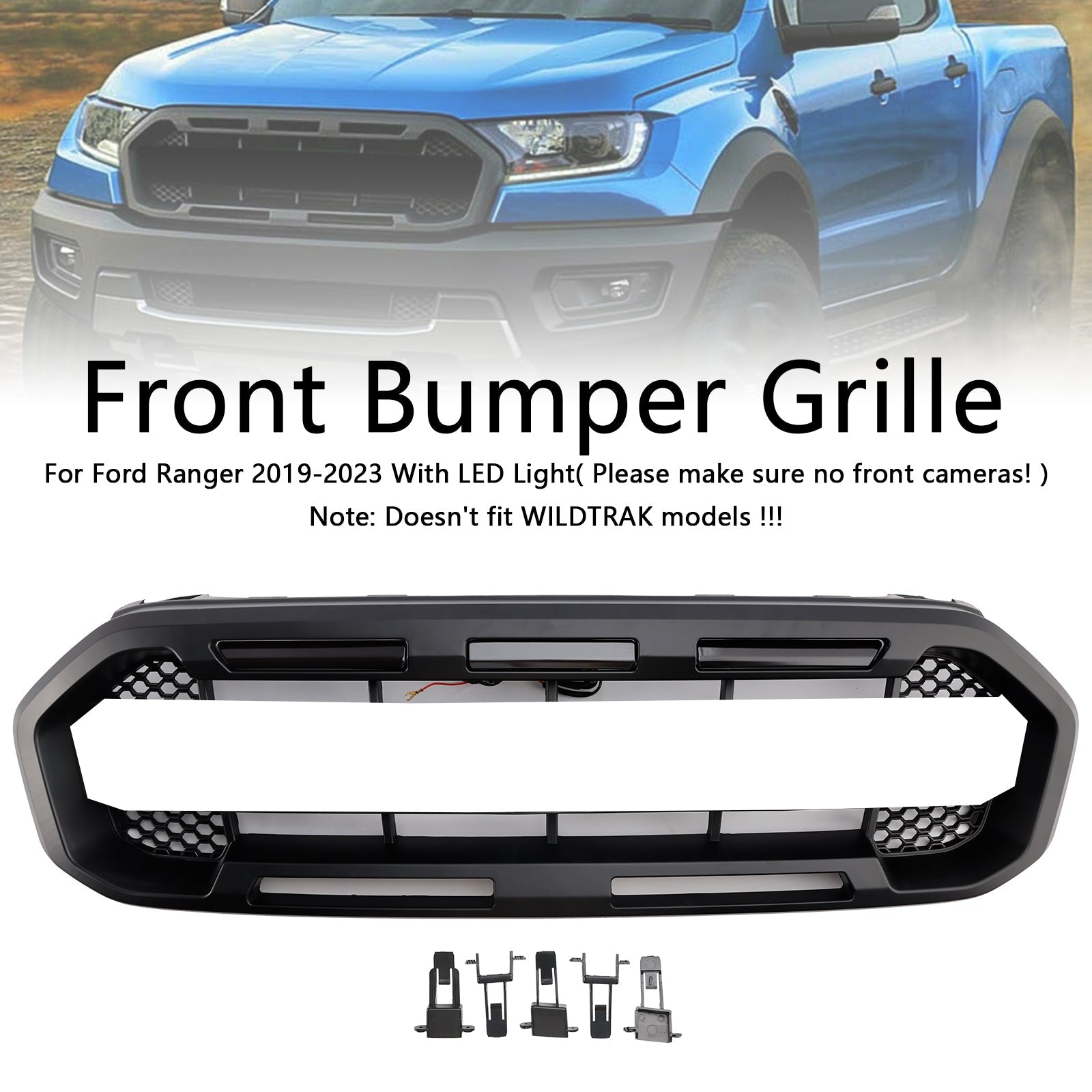 Black Raptor Style Front Bumper Grill Grille Fit Ford Ranger 2019-2023