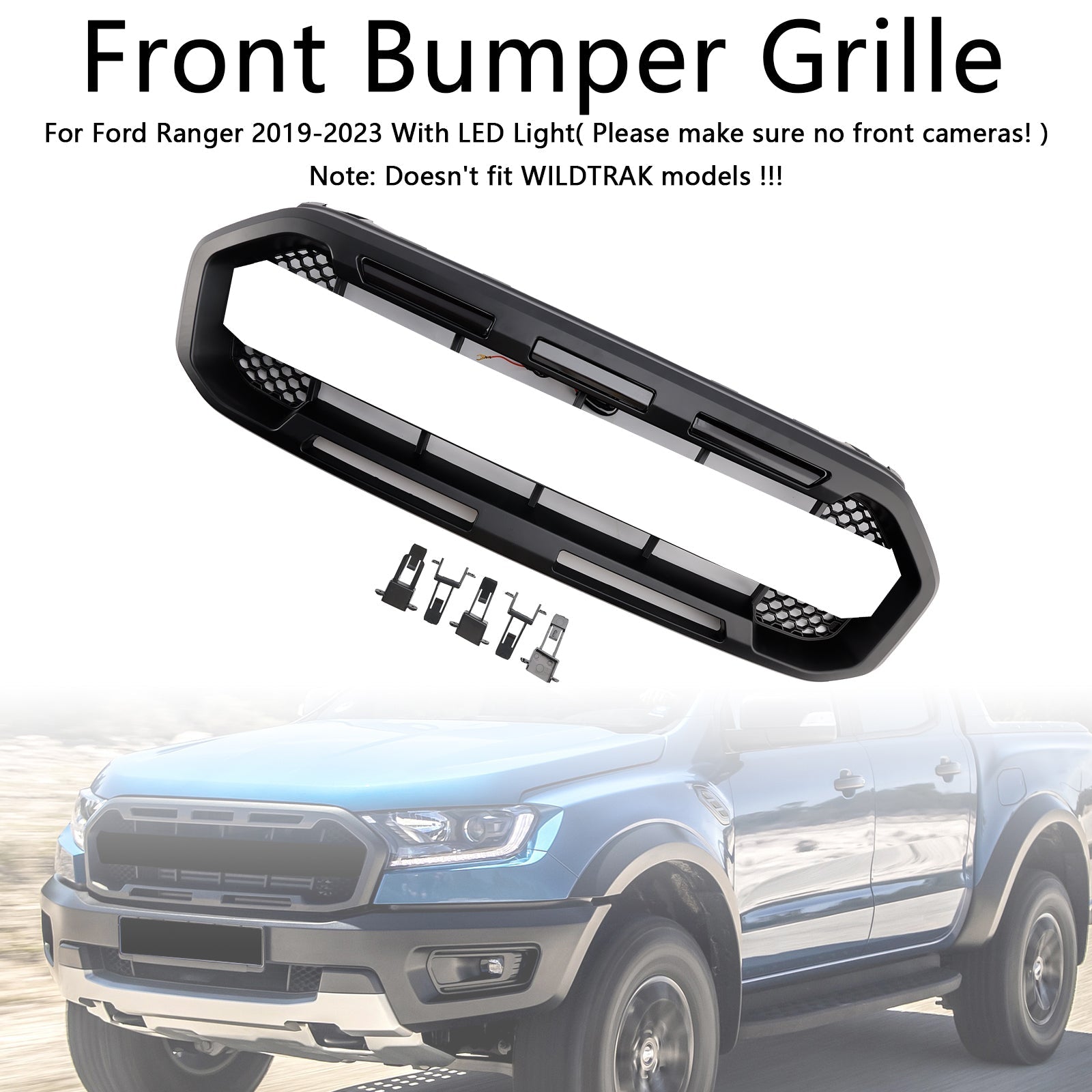 Black Raptor Style Front Bumper Grill Grille Fit Ford Ranger 2019-2023