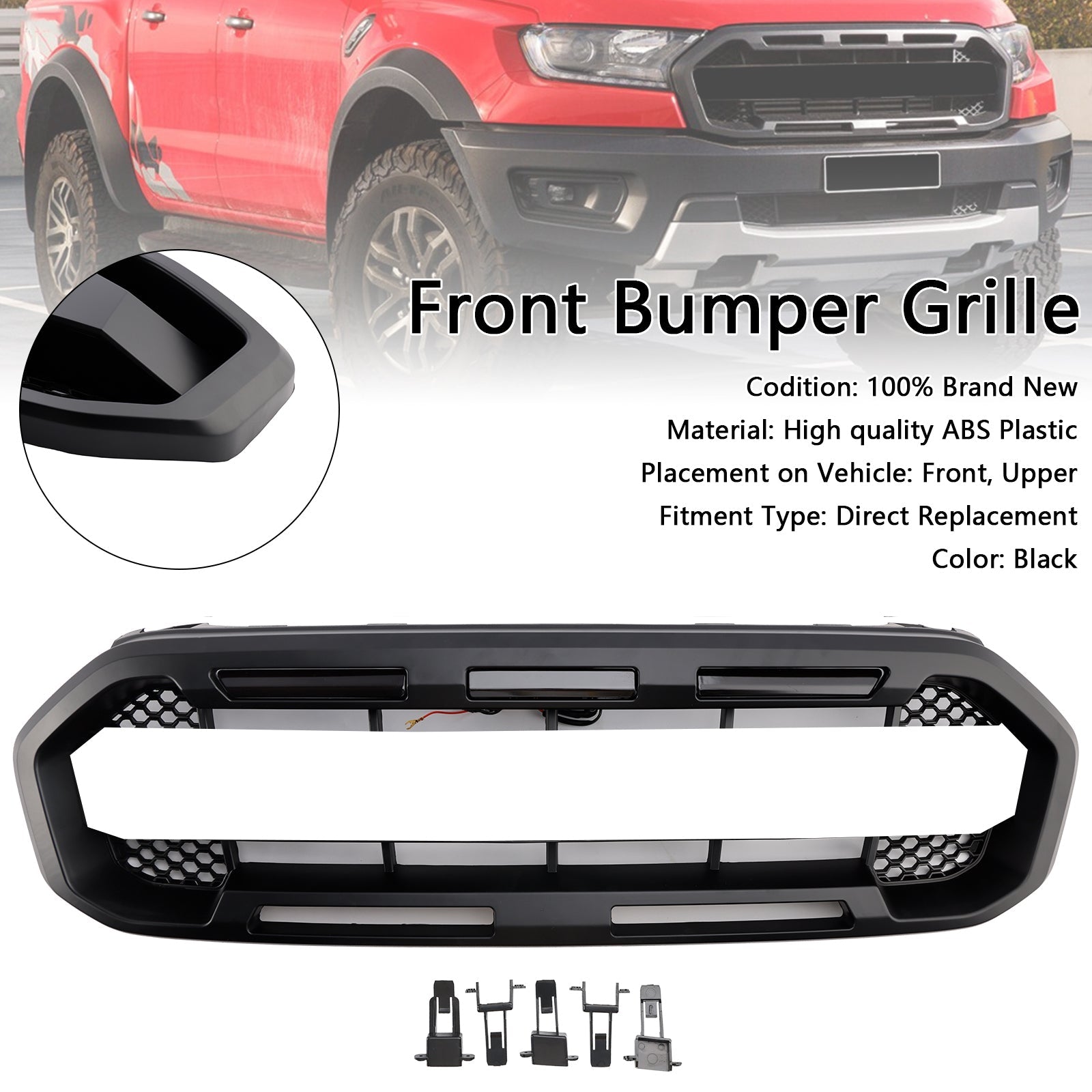 Black Raptor Style Front Bumper Grill Grille Fit Ford Ranger 2019-2023