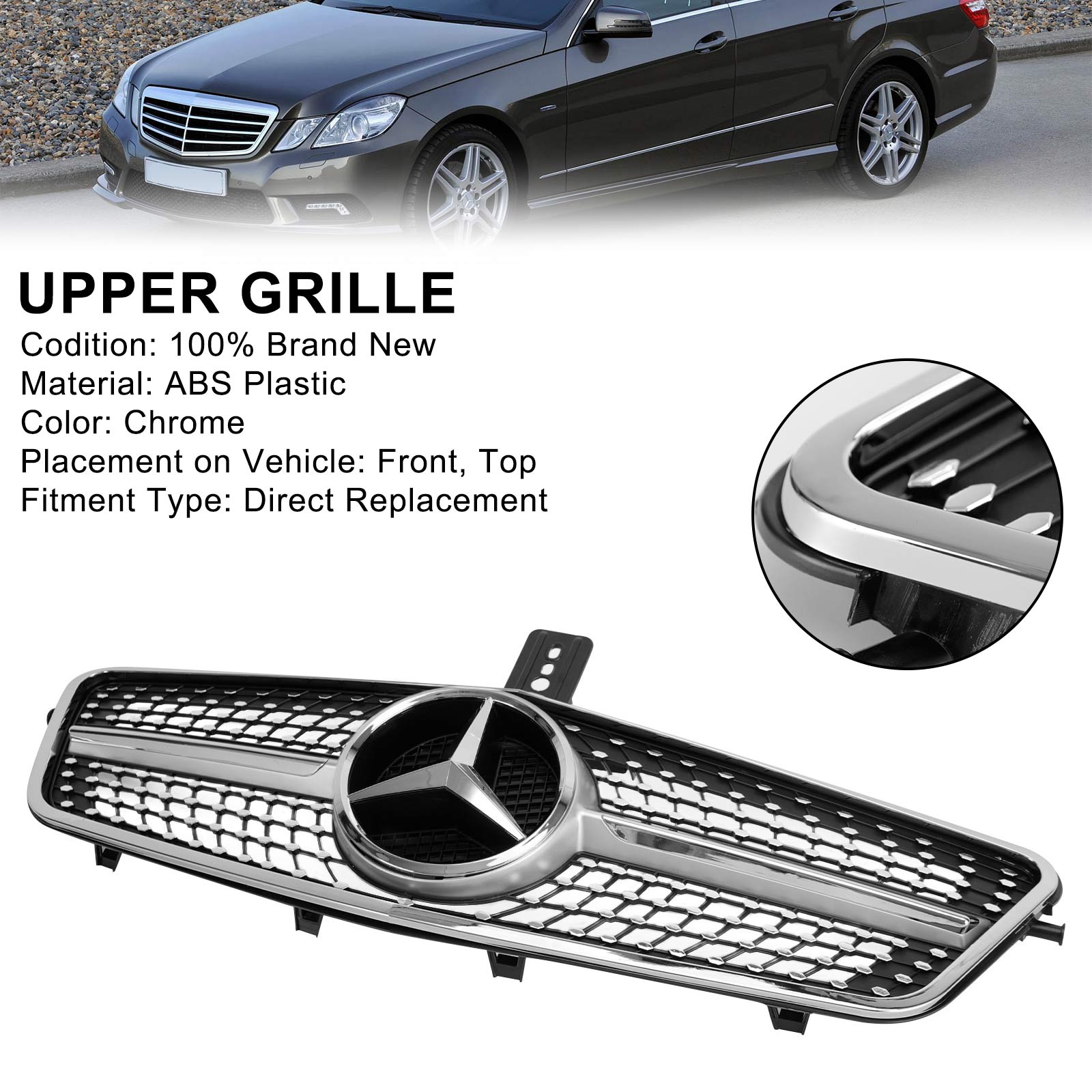 2010 2011 2012 2013 Mercedes-Benz W212 E Class E63 AMG E350 E550 Diamond Front Grille Grill