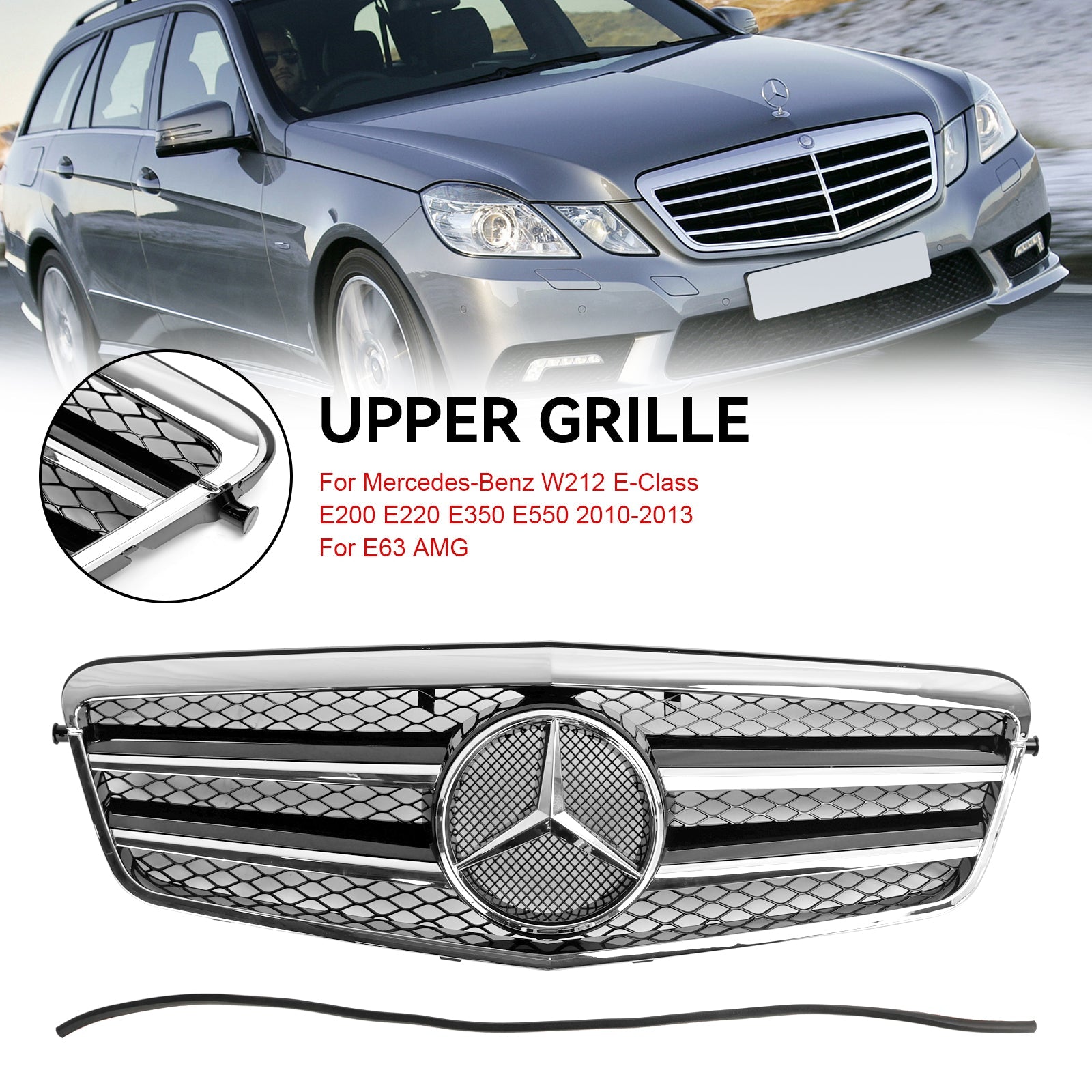2010 2011 2012 2013 Mercedes-Benz E Class W212 E350 E550 Front Bumper Grill Grille Chrome
