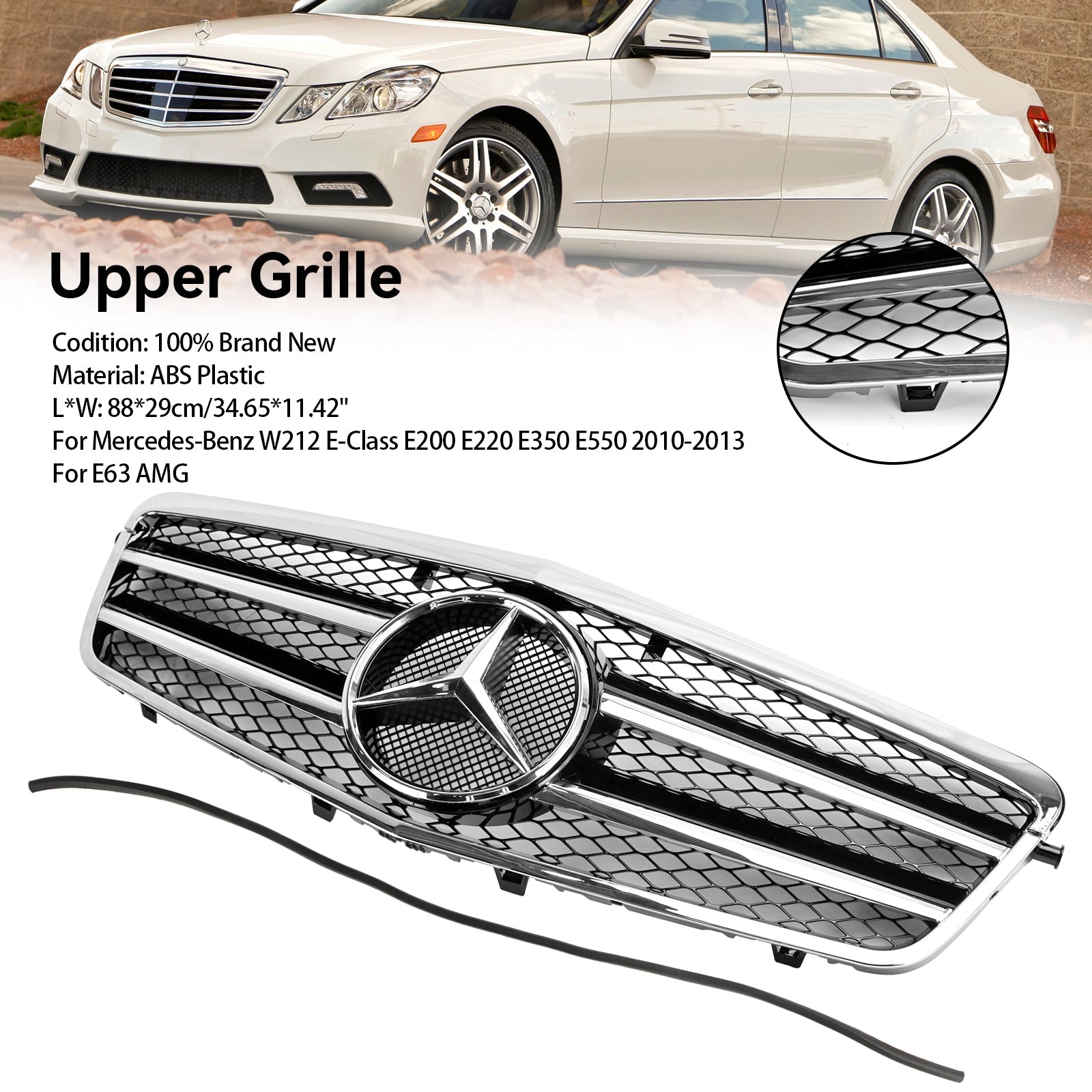 09.2009-02.2013 Mercedes-Benz E-Class W212 E200 E220 E350 E550 Front Bumper Grill Grille Chrome