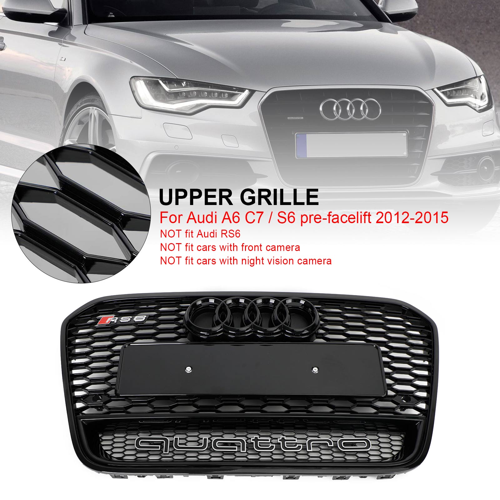 2012 2013 2014 2015 Audi A6 S6 C7 RS6 Style Front Mesh Honeycomb Grille Grill