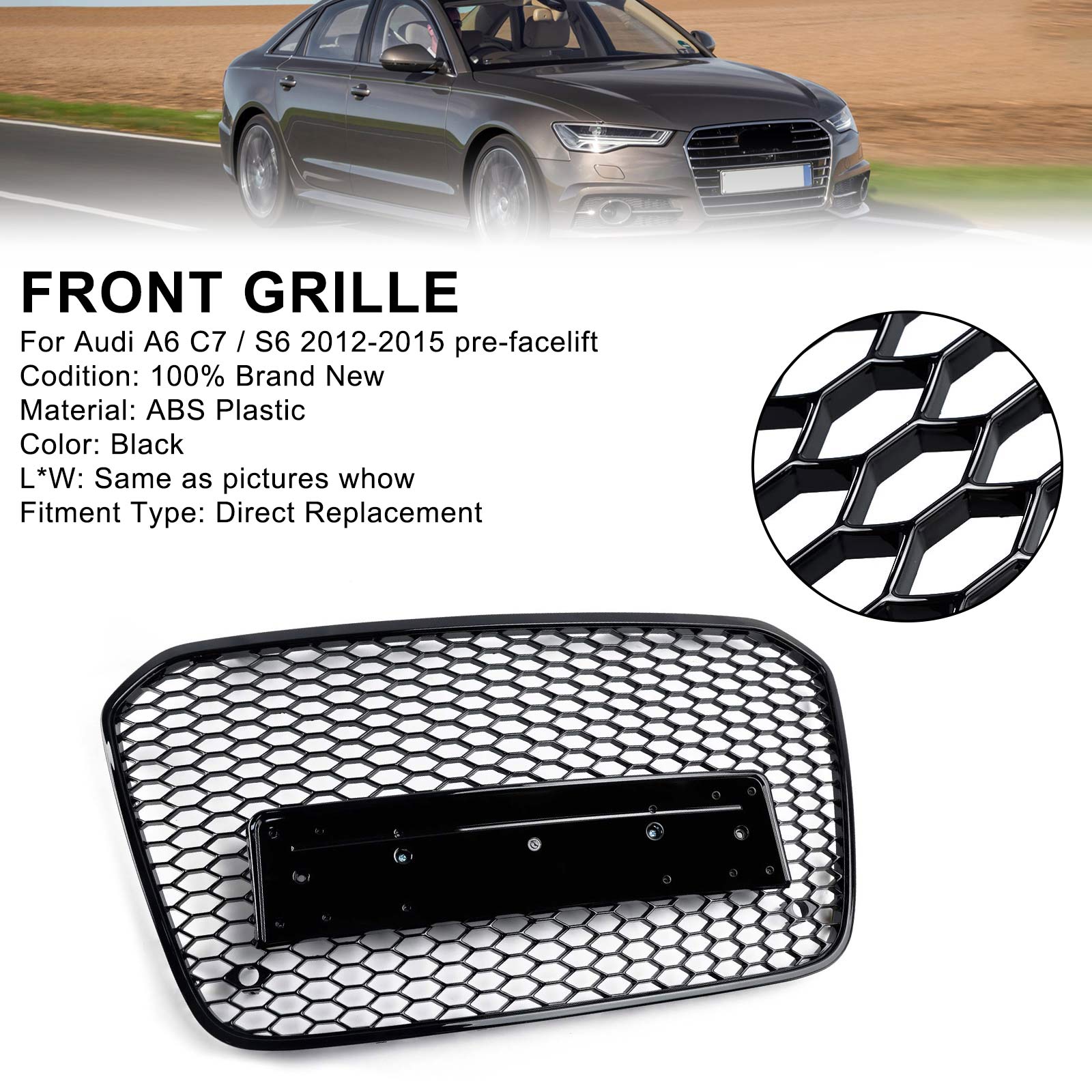 2012 2013 2014 2015 Audi A6 C7 S6 RS6 Style Honeycomb Front Bumper Grille Grill