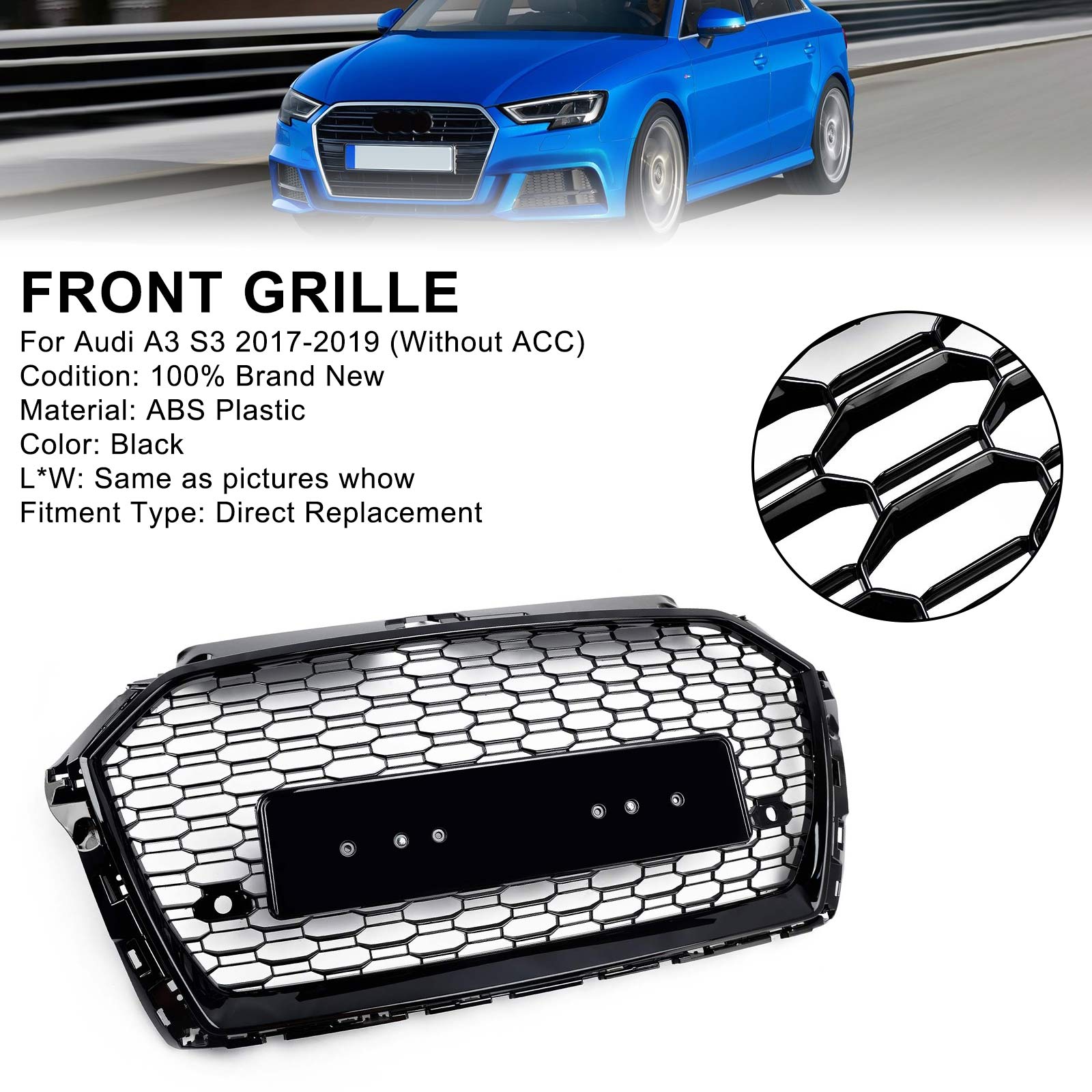 2013-2017 Audi Q5 Chrome/Black Front Honeycomb Bumper Grille Grill