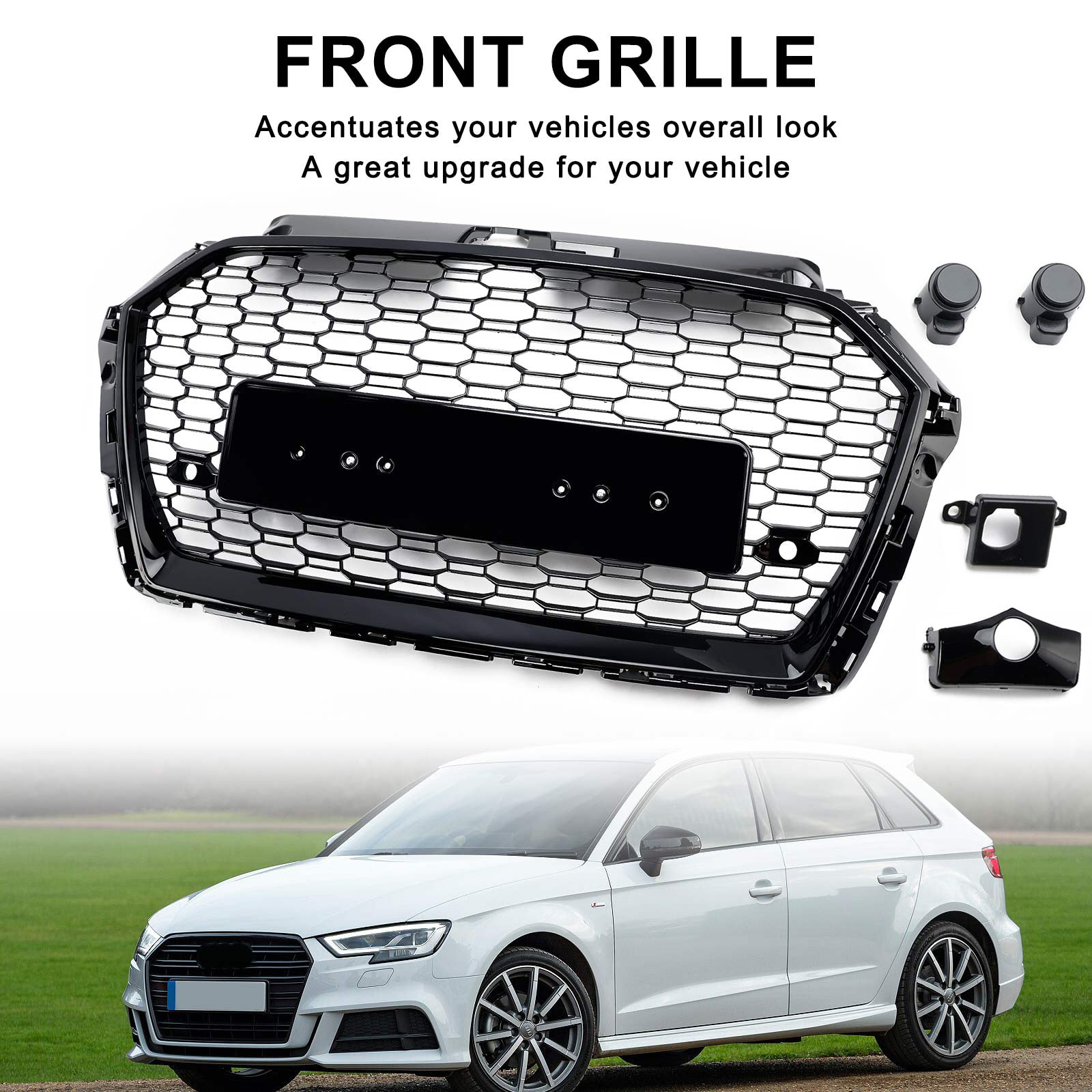 2017 2018 2019 Audi A3 8V RS3 Style Honeycomb Mesh Front Bumper Grille Black