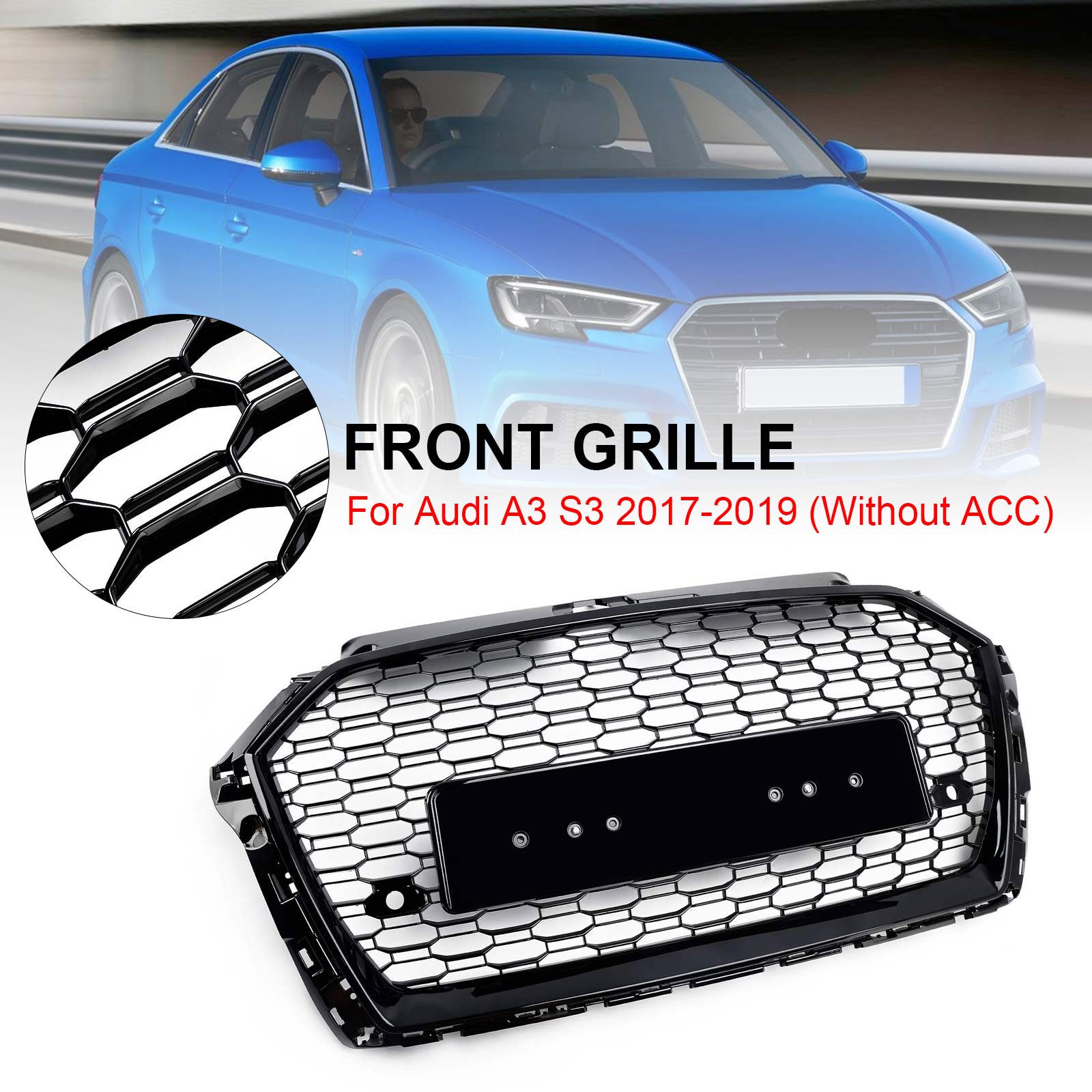 2013-2017 Audi Q5 Chrome/Black Front Honeycomb Bumper Grille Grill