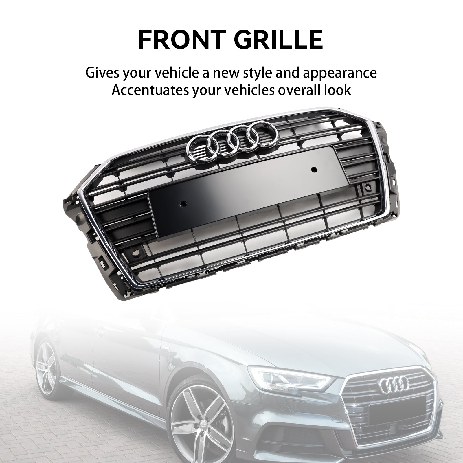 2017 2018 2019 Audi A3 S3 With Two PDC Holes Front Bumper Grille Grill 8V3853651 Chrome 8V3853651B