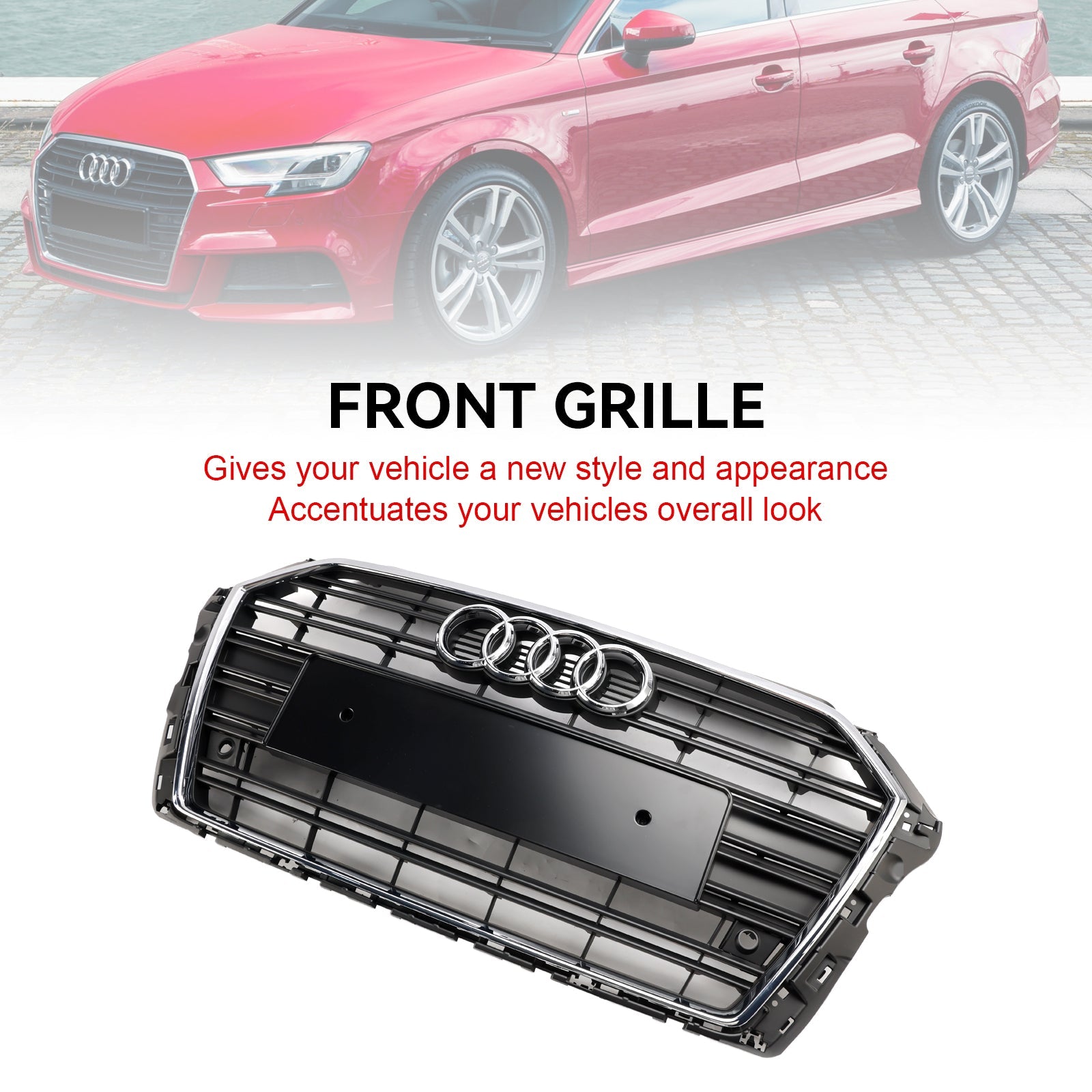 2017 2018 2019 Audi A3 S3 With Two PDC Holes Front Bumper Grille Grill 8V3853651 Chrome 8V3853651B