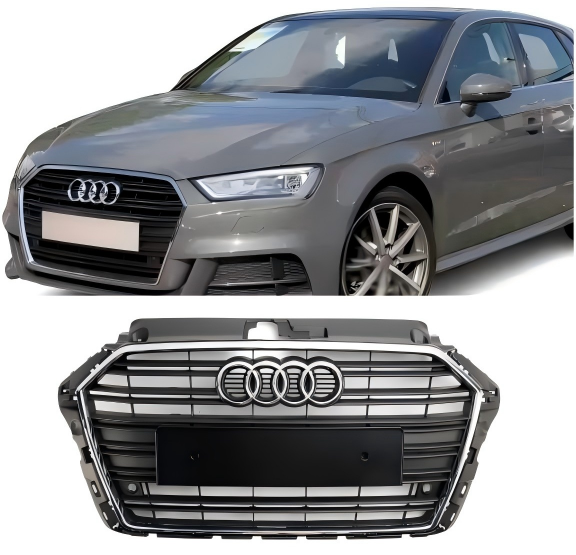 2017 2018 2019 Audi A3 S3 With Two PDC Holes Front Bumper Grille Grill 8V3853651 Chrome 8V3853651B