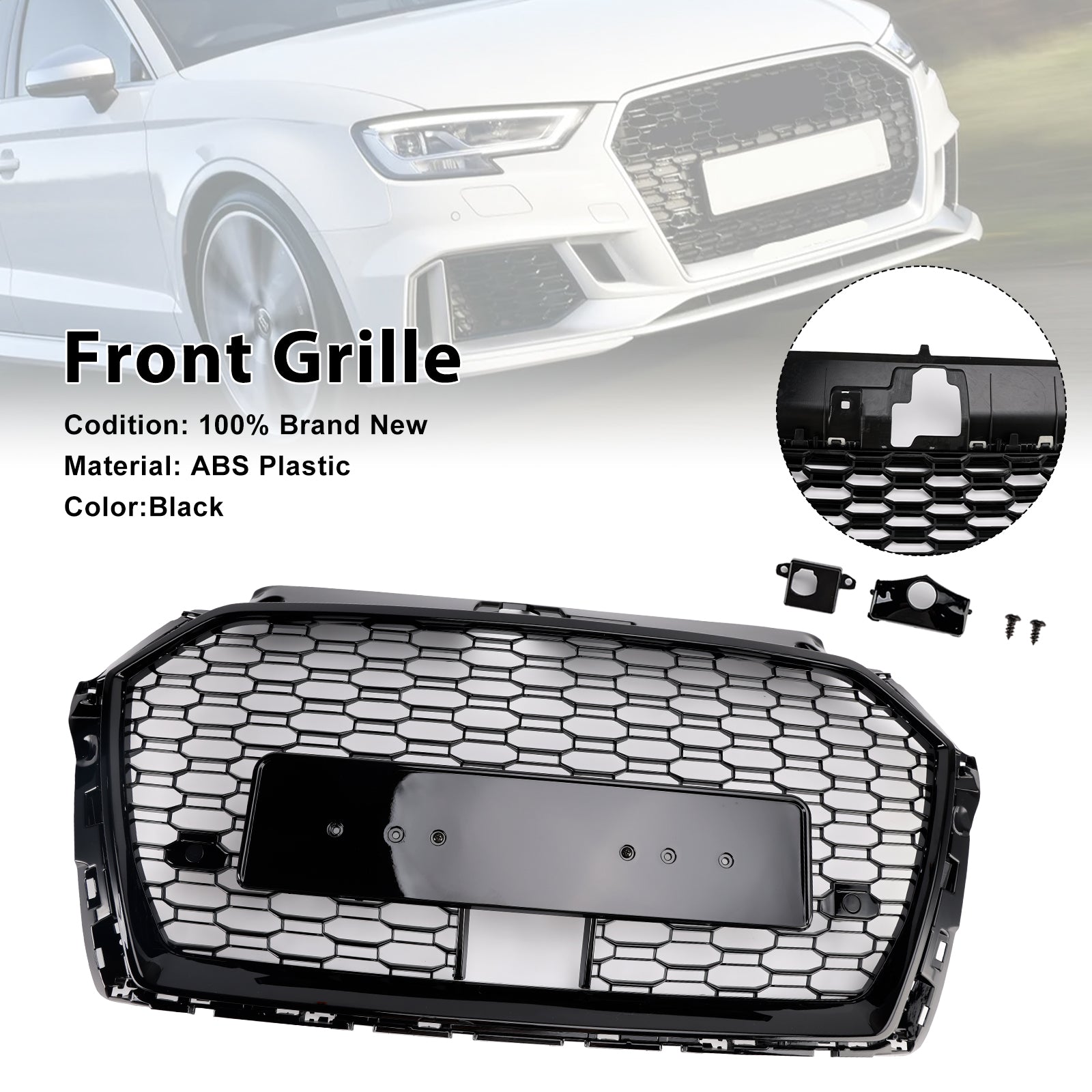Direct Replacement ABS Plastic Front Grille for 2017-2019 Audi A3 S3 with ACC