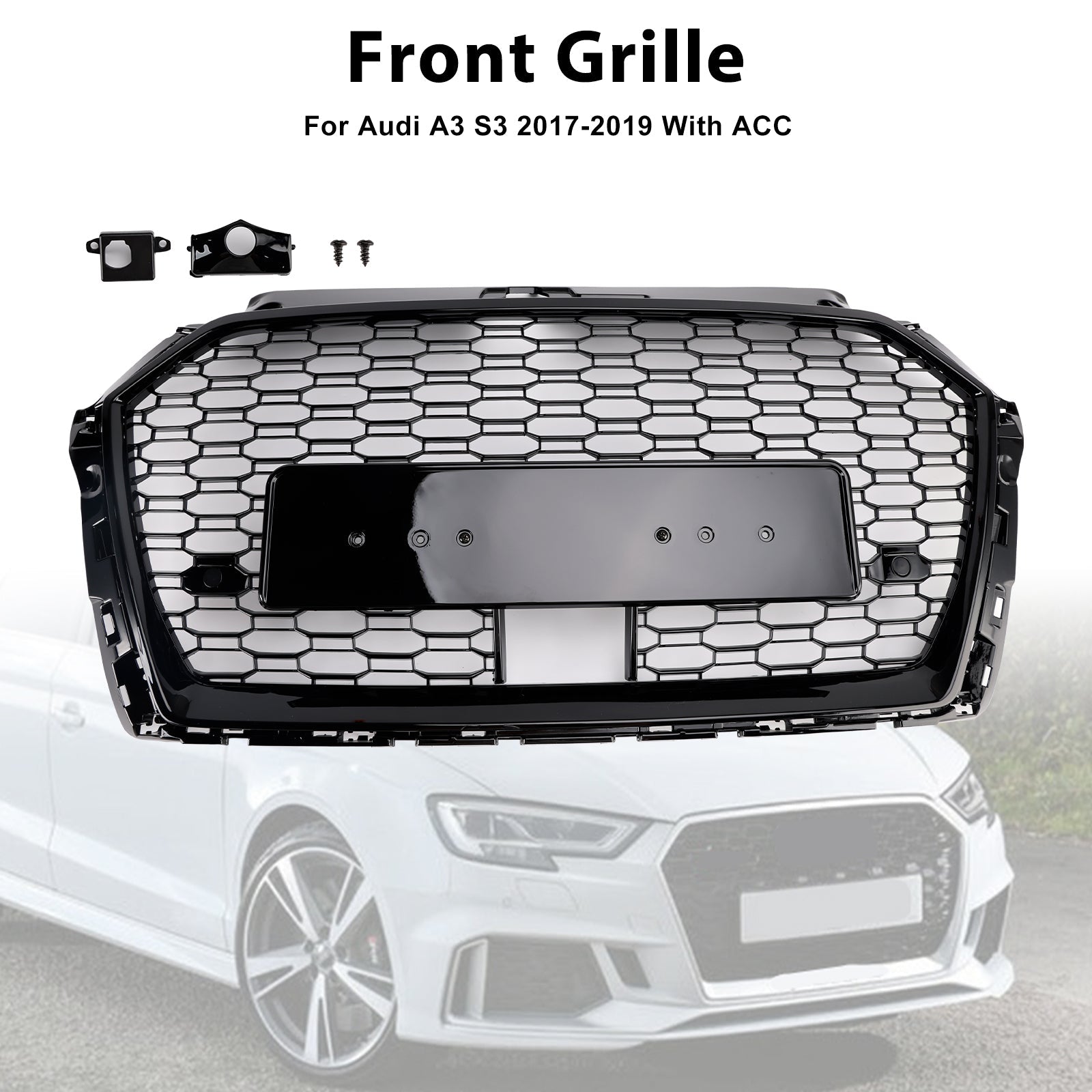 2017-2019 Audi A3 S3 with Gloss Black Front Grille - Better Cooling and Style