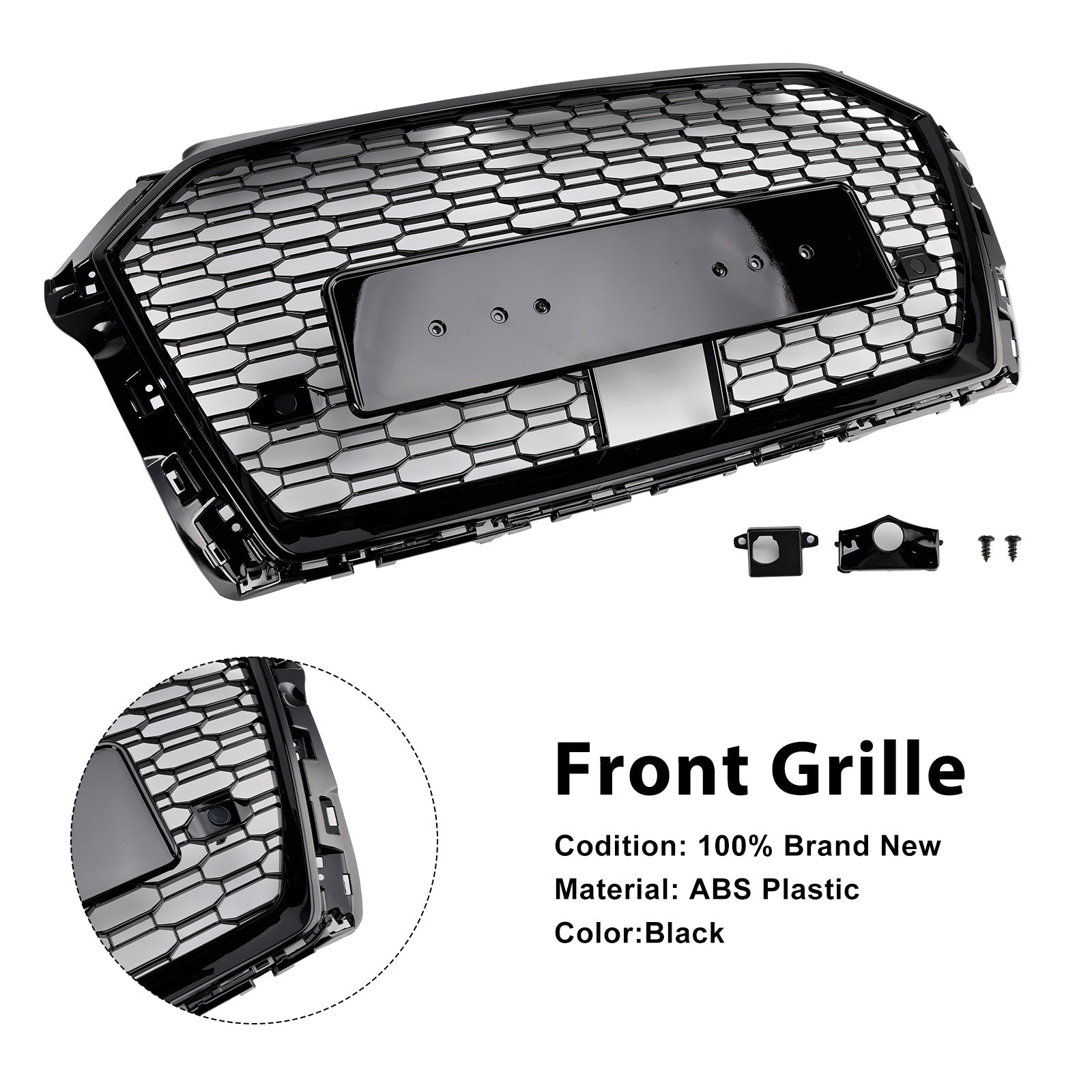 2017-2019 Audi A3 S3 RS3 Style Honeycomb Front Grille With ACC Gloss Black