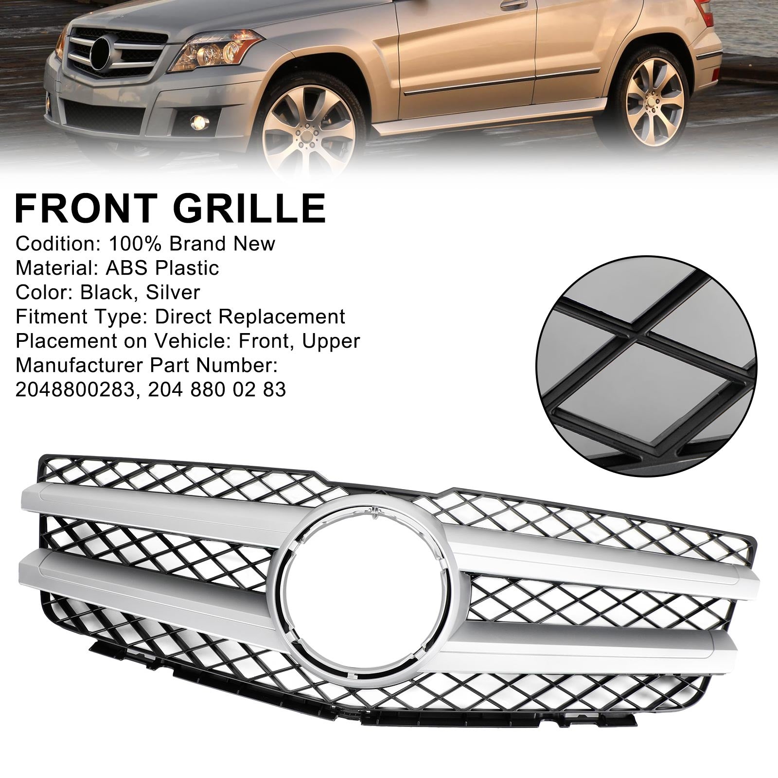 2010 2011 2012 Mercedes Benz GLK X204 GLK350 Front Hood Bumper Grill Grille 2048800283