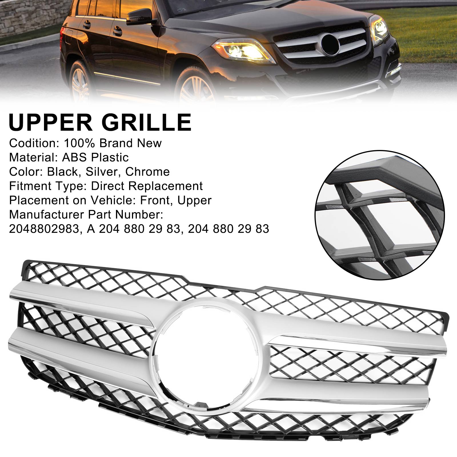 Mercedes-Benz GLK250 GLK350 Front Hood Bumper Grill Grille 2048802983