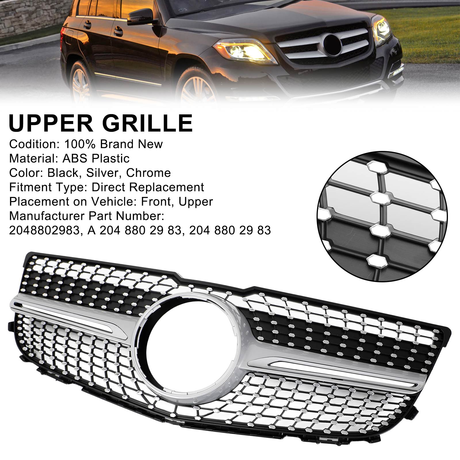 2013-2015 Mercedes Benz X204 GLK-Class Front Bumper Grille Grill Diamond