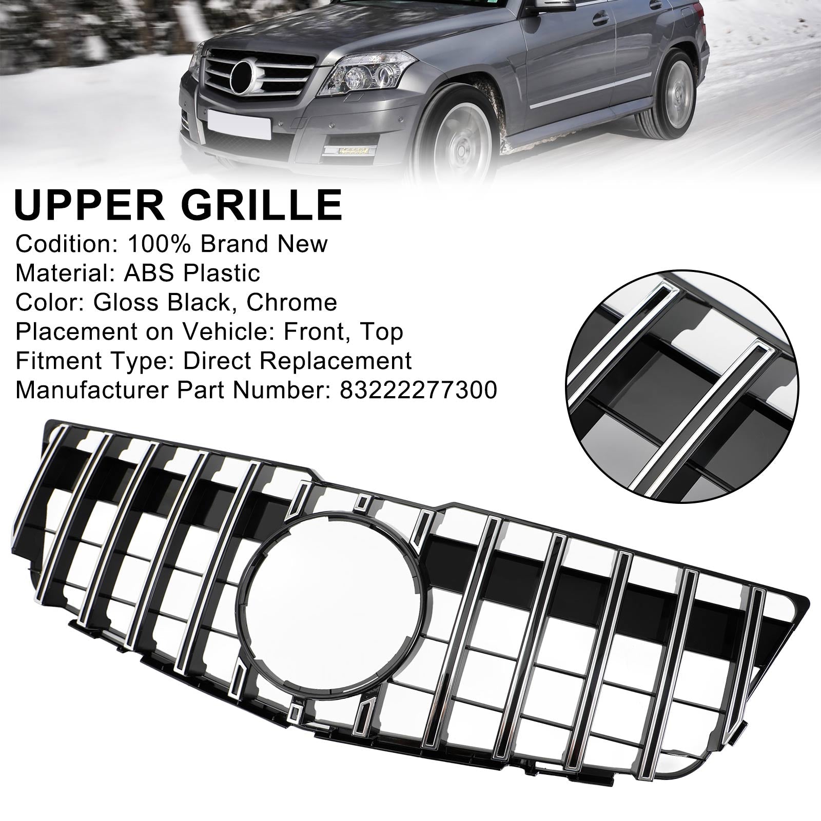 2008-2012 Mercedes-Benz GLK X204 Front Bumper Upper Grill Grille GT Style 83222277300