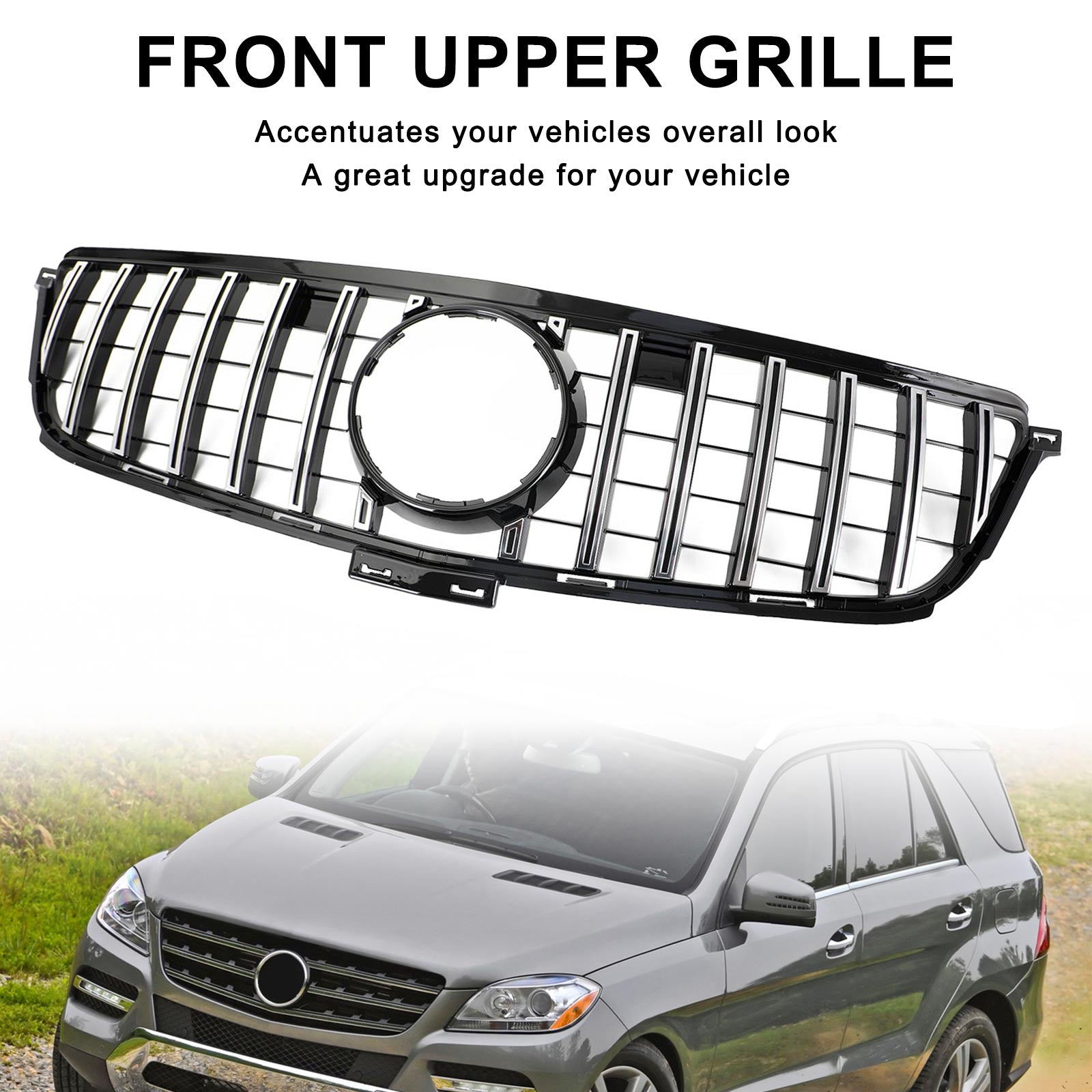 2012 2013 2014 2015 Mercedes Benz W166 ML350 400 550 GTR Style Front Grille Grill Chrome Black