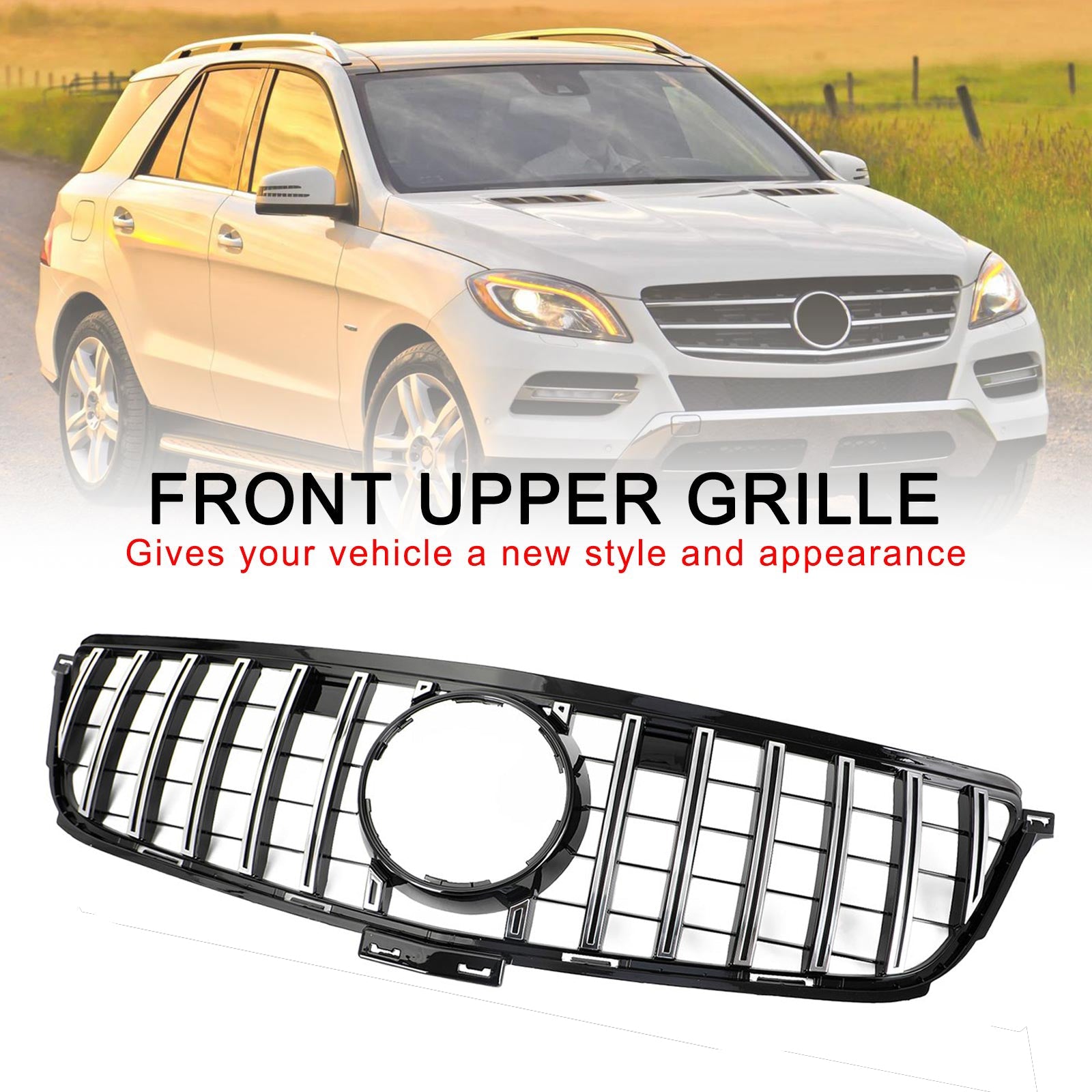 2012 2013 2014 2015 Mercedes Benz W166 ML350 400 550 GTR Style Front Grille Grill Chrome Black