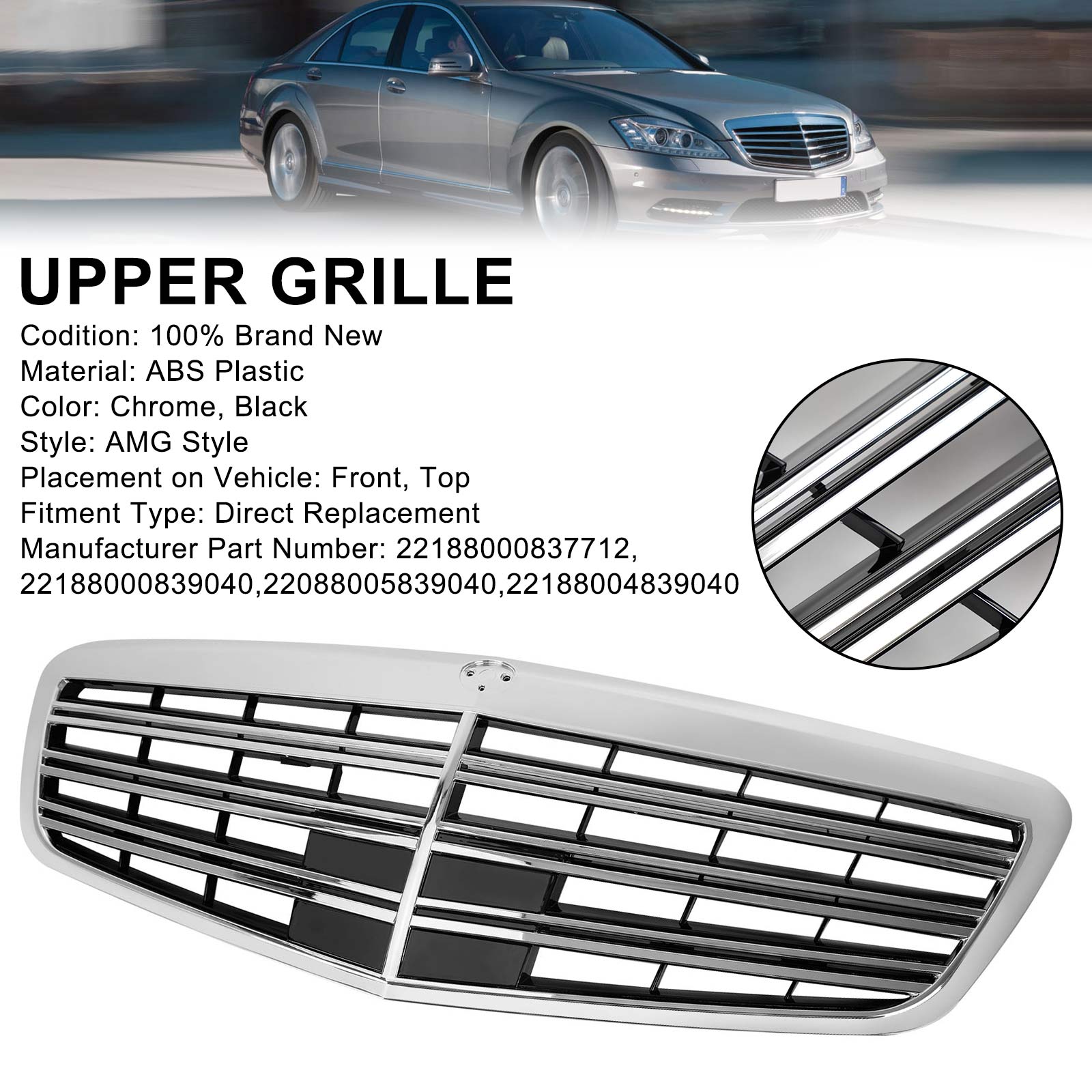 2010-2013 Mercedes-Benz S-Class S400 S450 S550 S600 S65 S63 AMG W221 AMG style Front Grille Grill