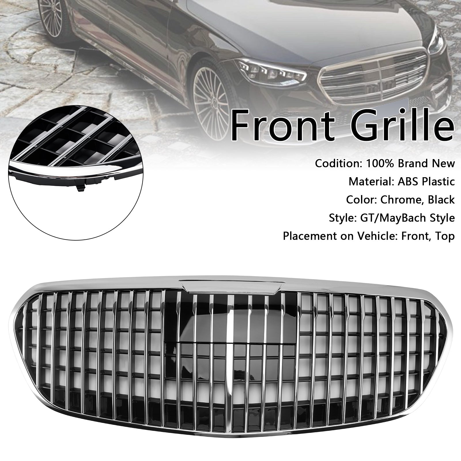 2021-2023 Mercedes Benz S Class W223 S480 S580 S680 + Chrome Front Bumper Grille Grill with ACC