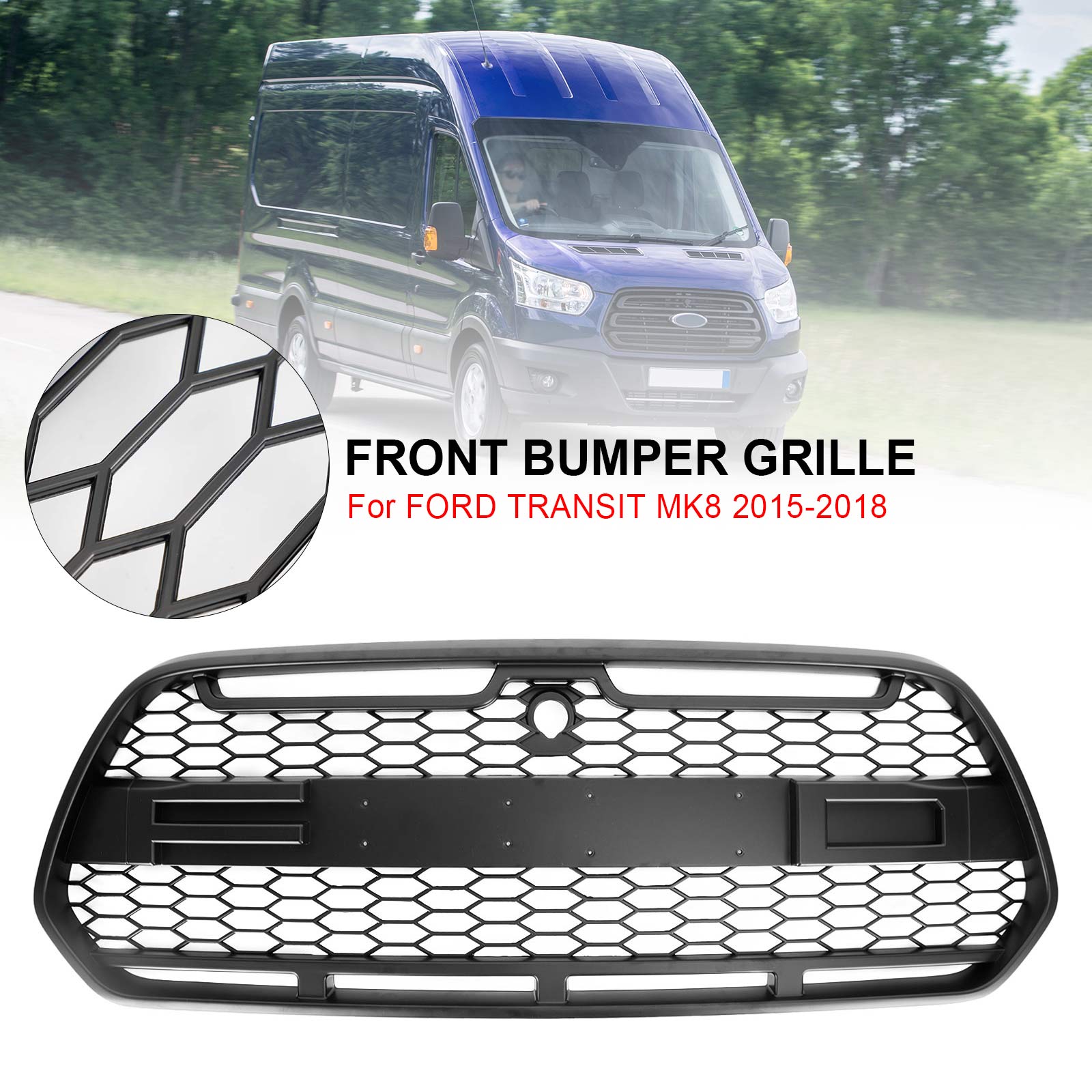 2015-2018 Raptor Matte Black Front Bumper Grille Grill Fit for Ford Transit MK8