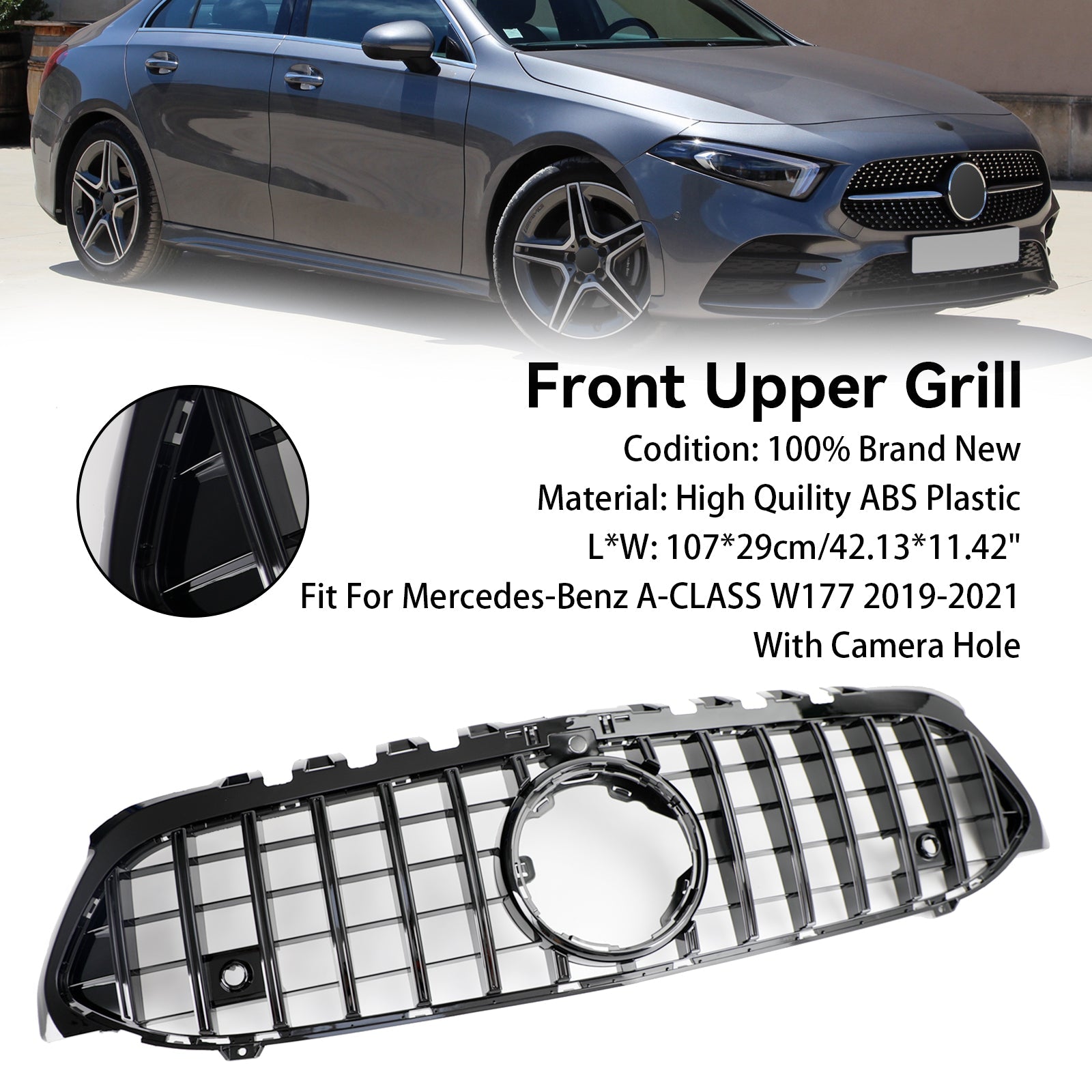 2019-2023 Mercedes Benz A-Class W177 GT Style Front Bumper Grille Black