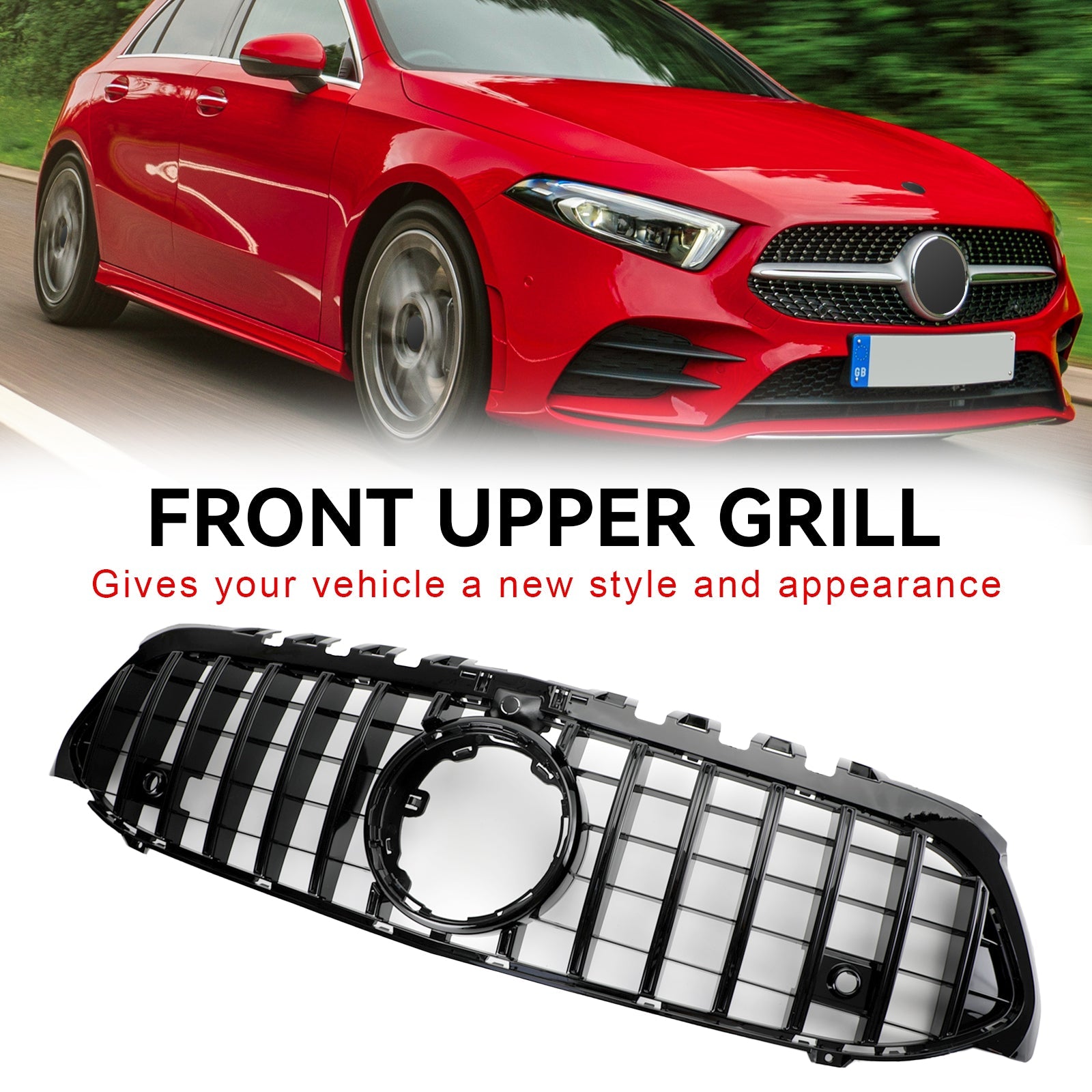 2019 2020 2021 2022 2023 Mercedes Benz A-Class W177 GT Style Front Bumper Grille Black