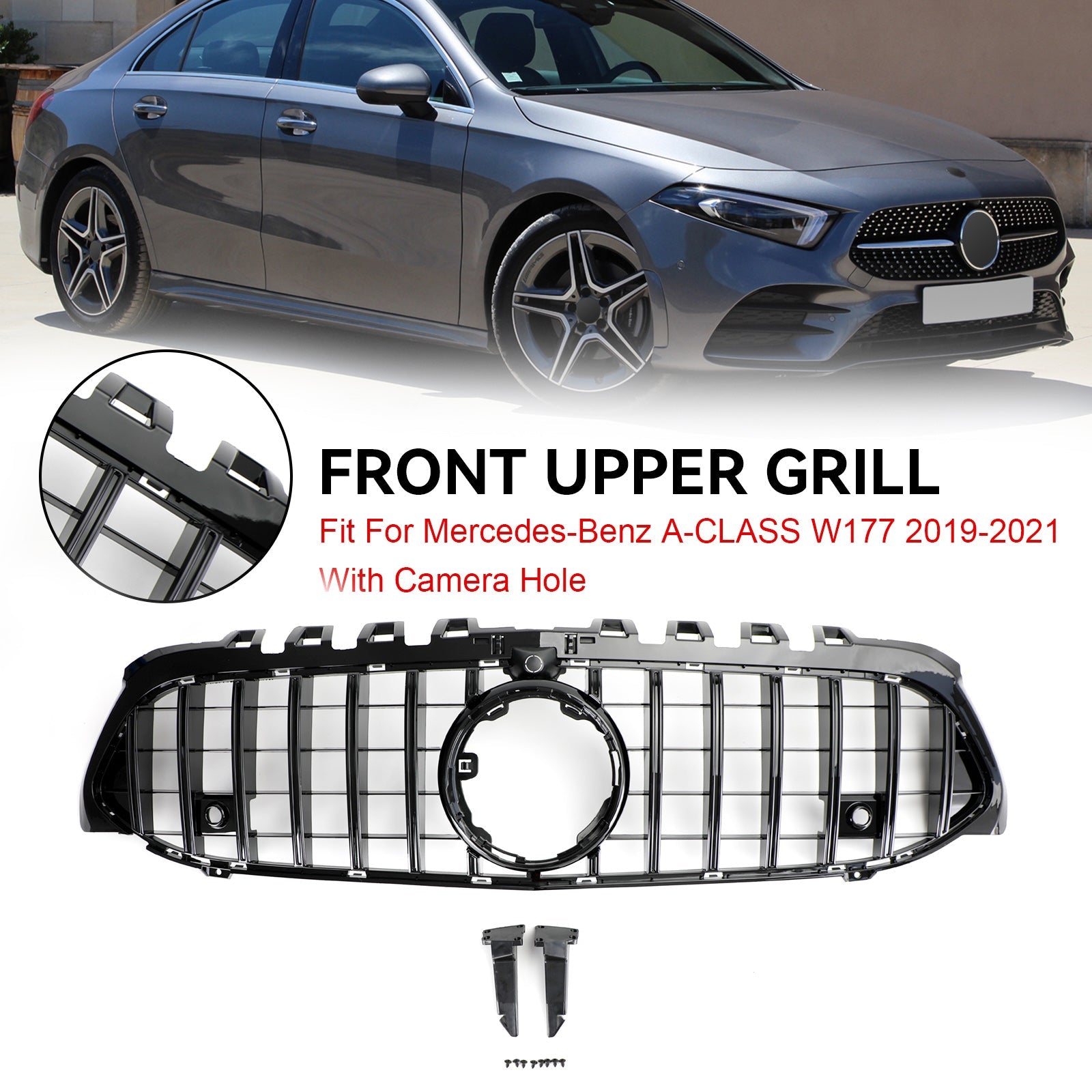 2019 2020 2021 2022 2023 Mercedes Benz A-Class W177 GT Style Front Bumper Grille Black