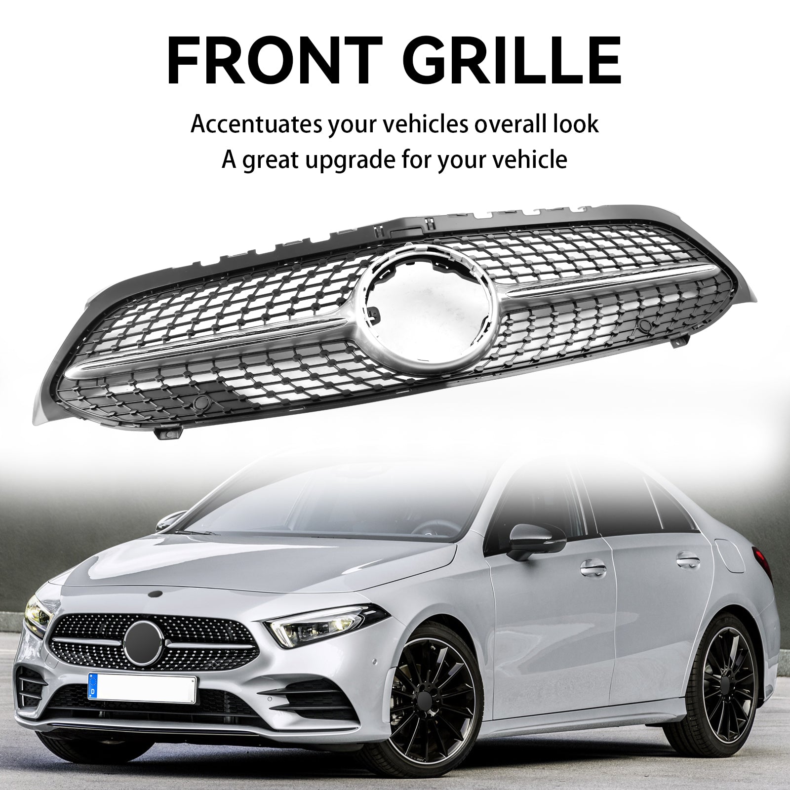 2019-2023 Benz A-Class W177 Diamond Front Bumper Grill Grille Black