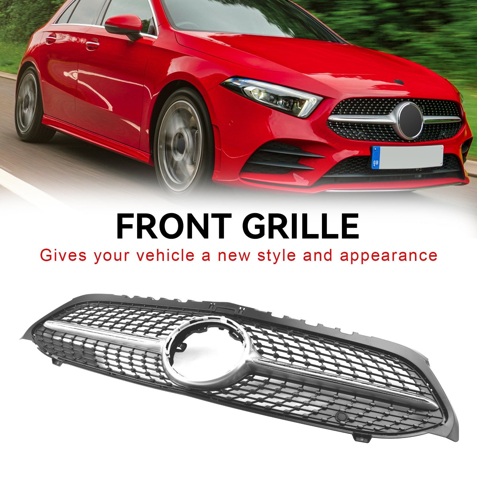 2019-2023 Benz A-Class W177 Diamond Front Bumper Grill Grille Black