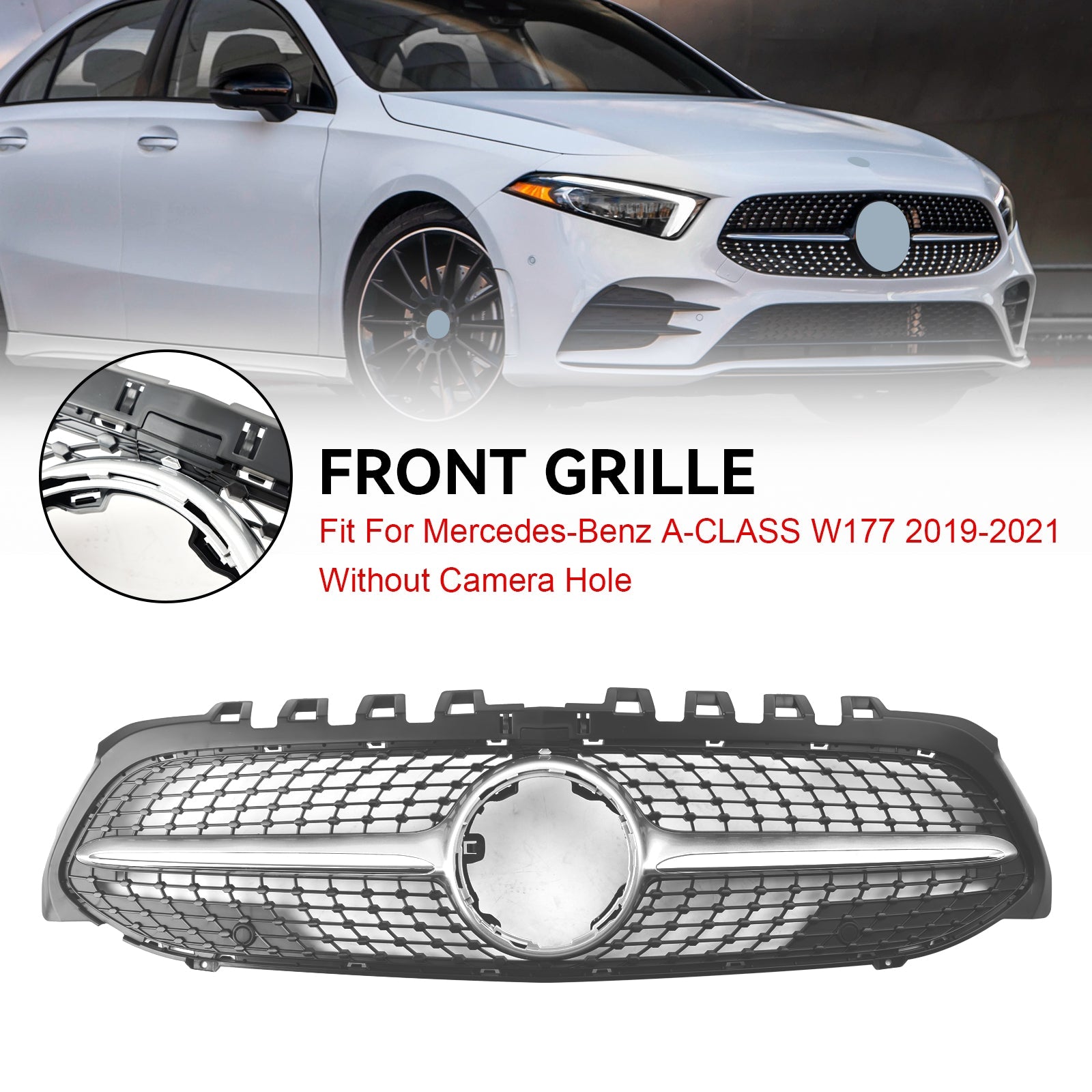 2019-2023 Benz A-Class W177 Diamond Front Bumper Grill Grille Black