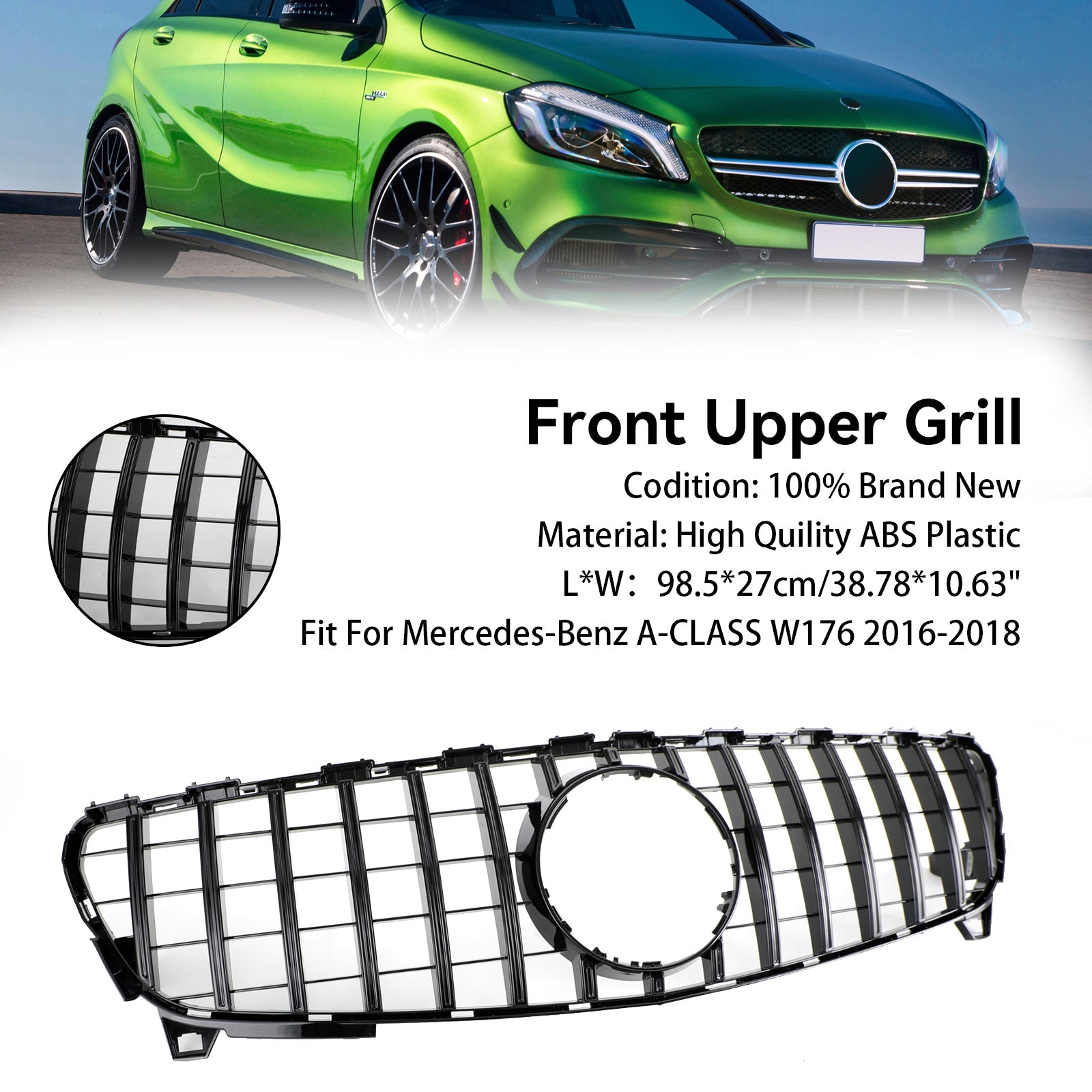 A CLASS W176 2016-2018 GTR Style MERCEDES BENZ Front Bumper Grille Grill