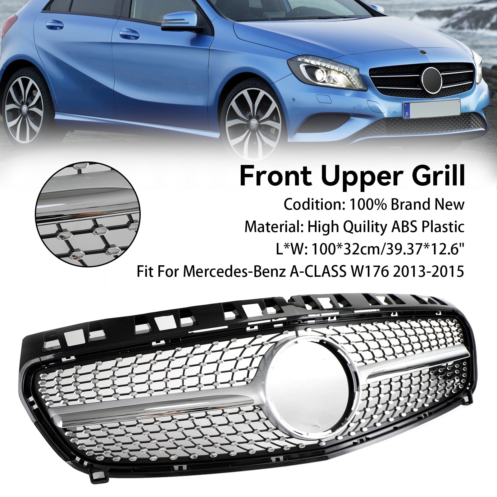 2013-2015 A CLASS W176 Mercedes Benz Front Bumper Grille Grill Black/Chrome