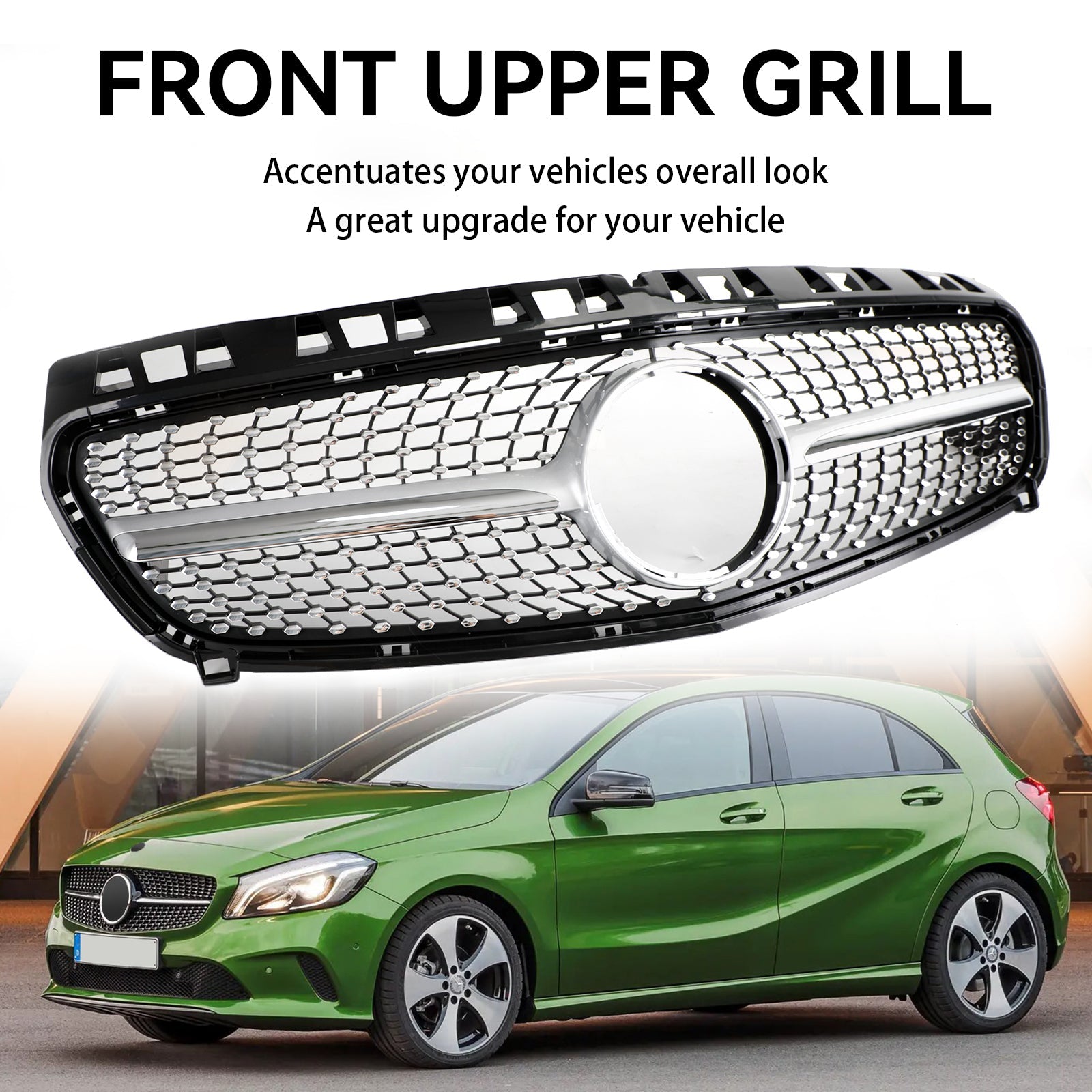 2013-2015 A CLASS W176 Mercedes Benz Front Bumper Grille Grill Black/Chrome