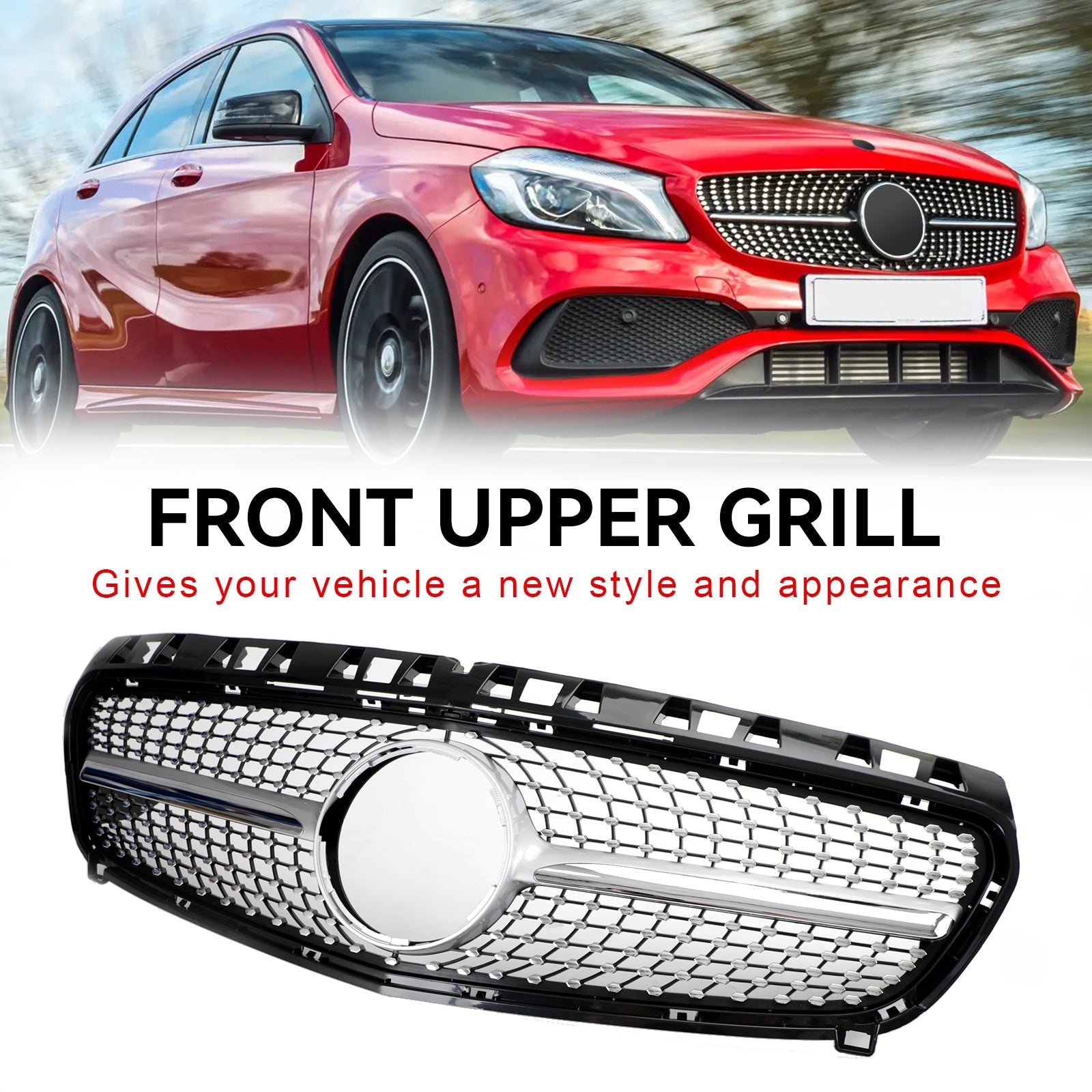 2013-2015 A CLASS W176 Mercedes Benz Front Bumper Grille Grill Black/Chrome