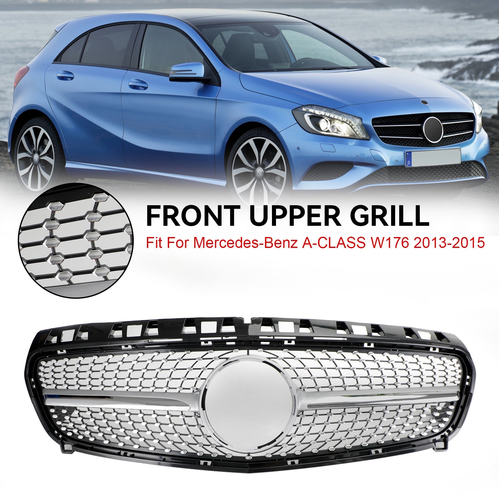2013-2015 A CLASS W176 Mercedes Benz Front Bumper Grille Grill Black/Chrome