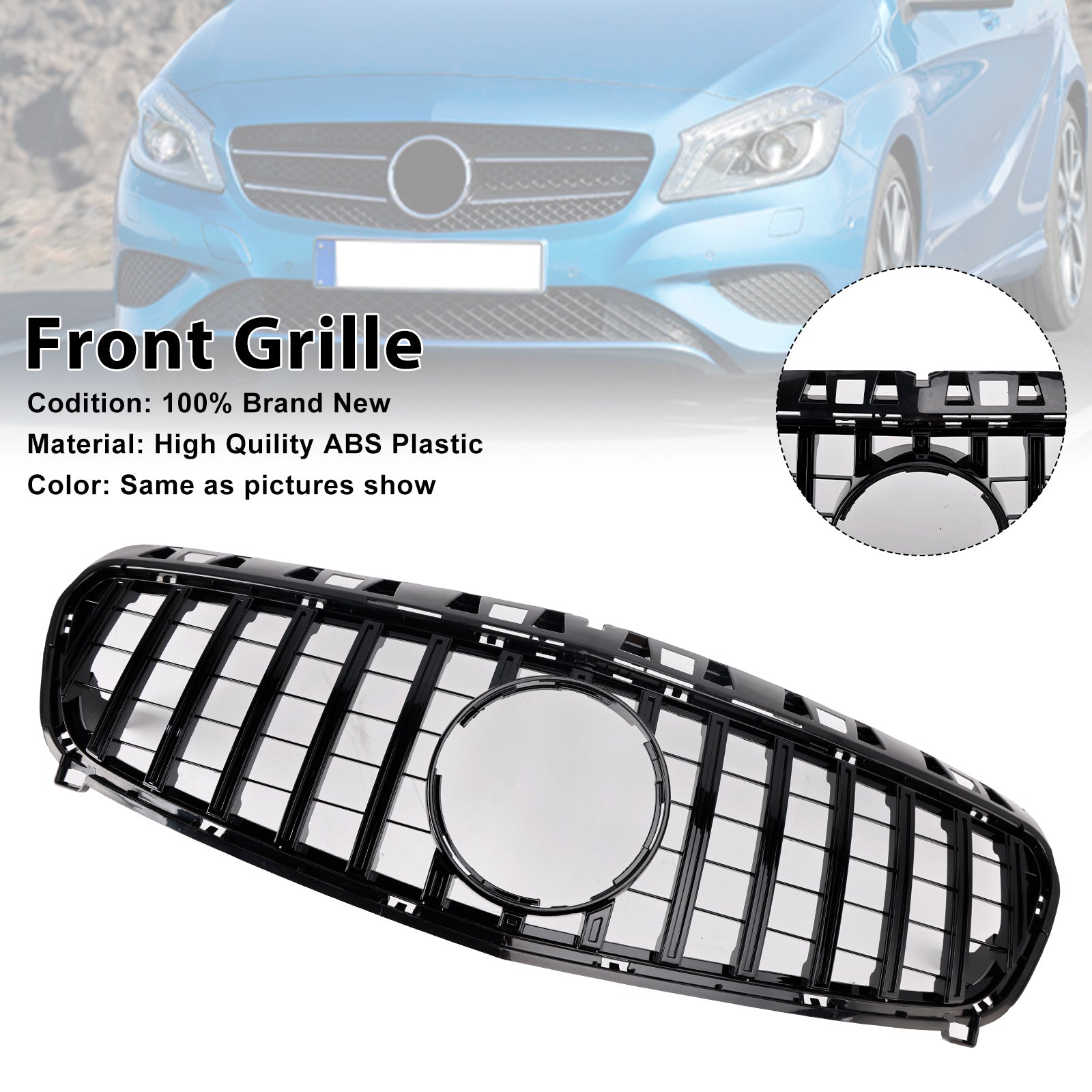 2013-2015 Mercedes Benz A CLASS W176 Front Bumper Grill Grille Gloss Black