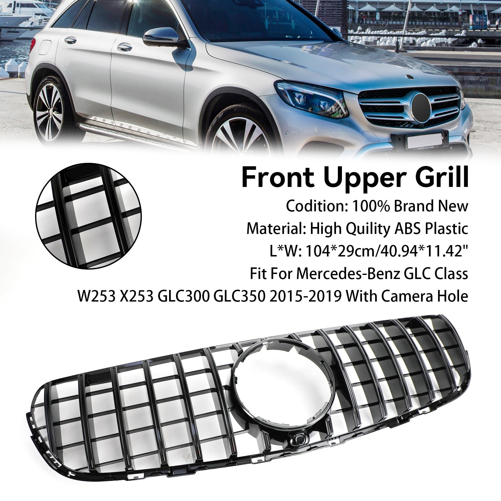 2015-2019 GLC X253 C253 Mercedes Benz Front Bumper Grille Grill Gloss Black