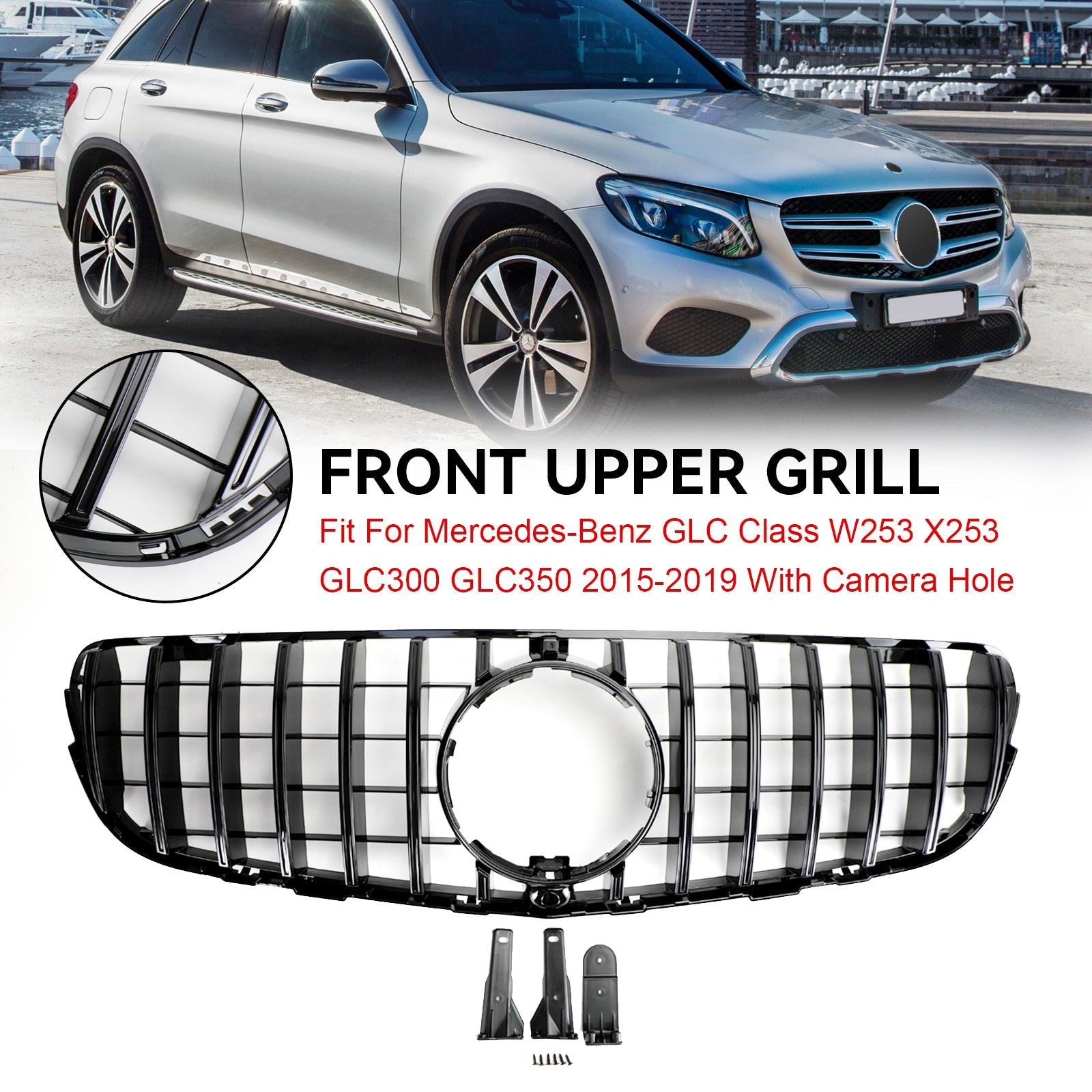 2015-2019 GLC X253 C253 Mercedes Benz Front Bumper Grille Grill Gloss Black