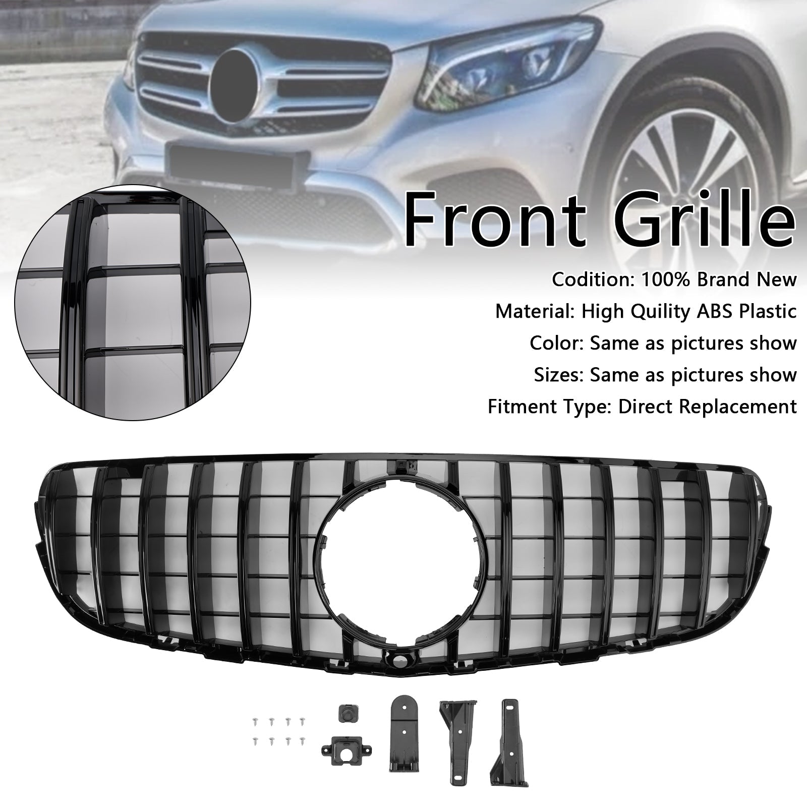 2015-2019 Mercedes Benz GLC X253 C253 Front Bumper Grill Grille Gloss Black