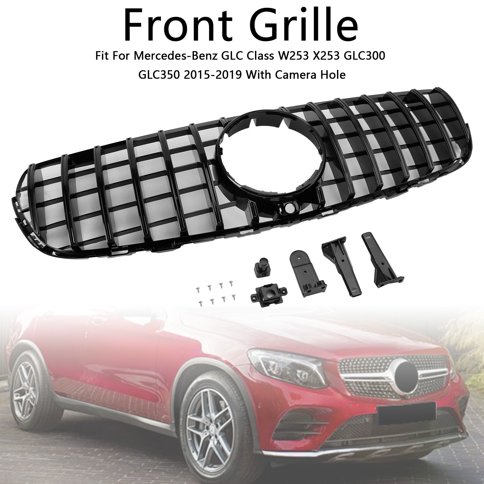 2015-2019 Mercedes Benz GLC X253 C253 Front Bumper Grill Grille Gloss Black
