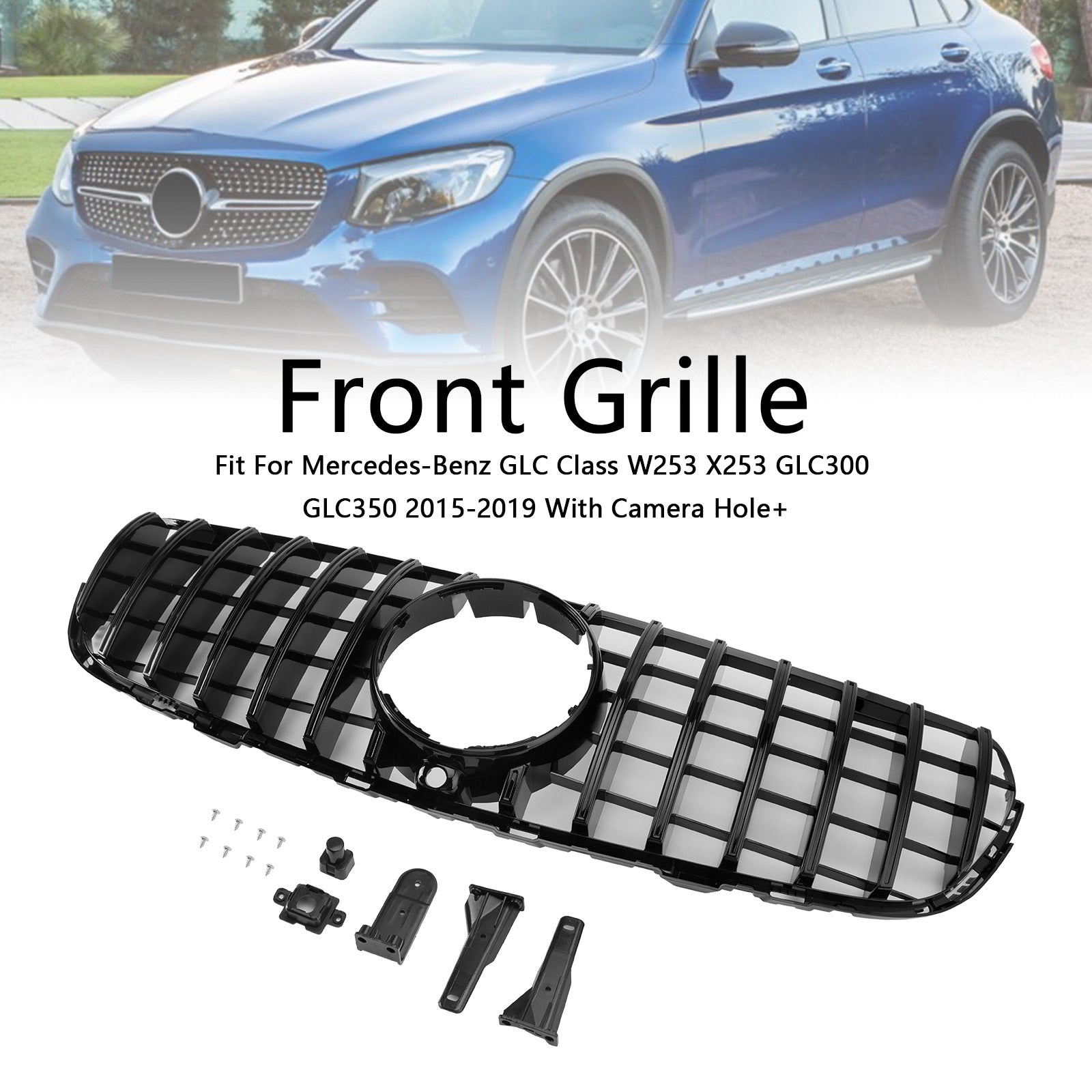 2015-2019 Mercedes Benz GLC X253 C253 Front Bumper Grill Grille Gloss Black