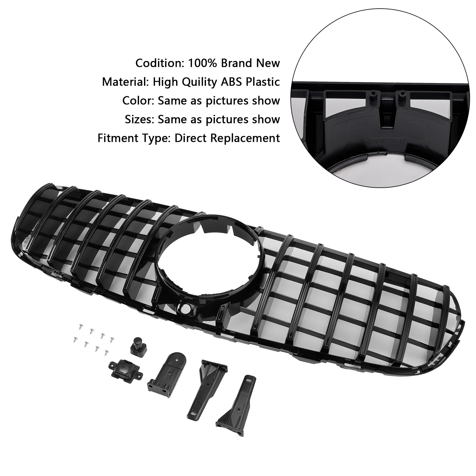 2015-2019 Mercedes Benz GLC X253 C253 Front Bumper Grill Grille Gloss Black