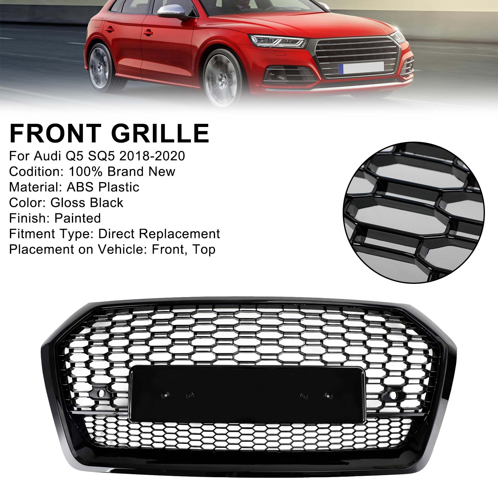 2018-2020 Audi Q5 SQ5 RSQ5 Style Front Honeycomb Mesh Grill Grille
