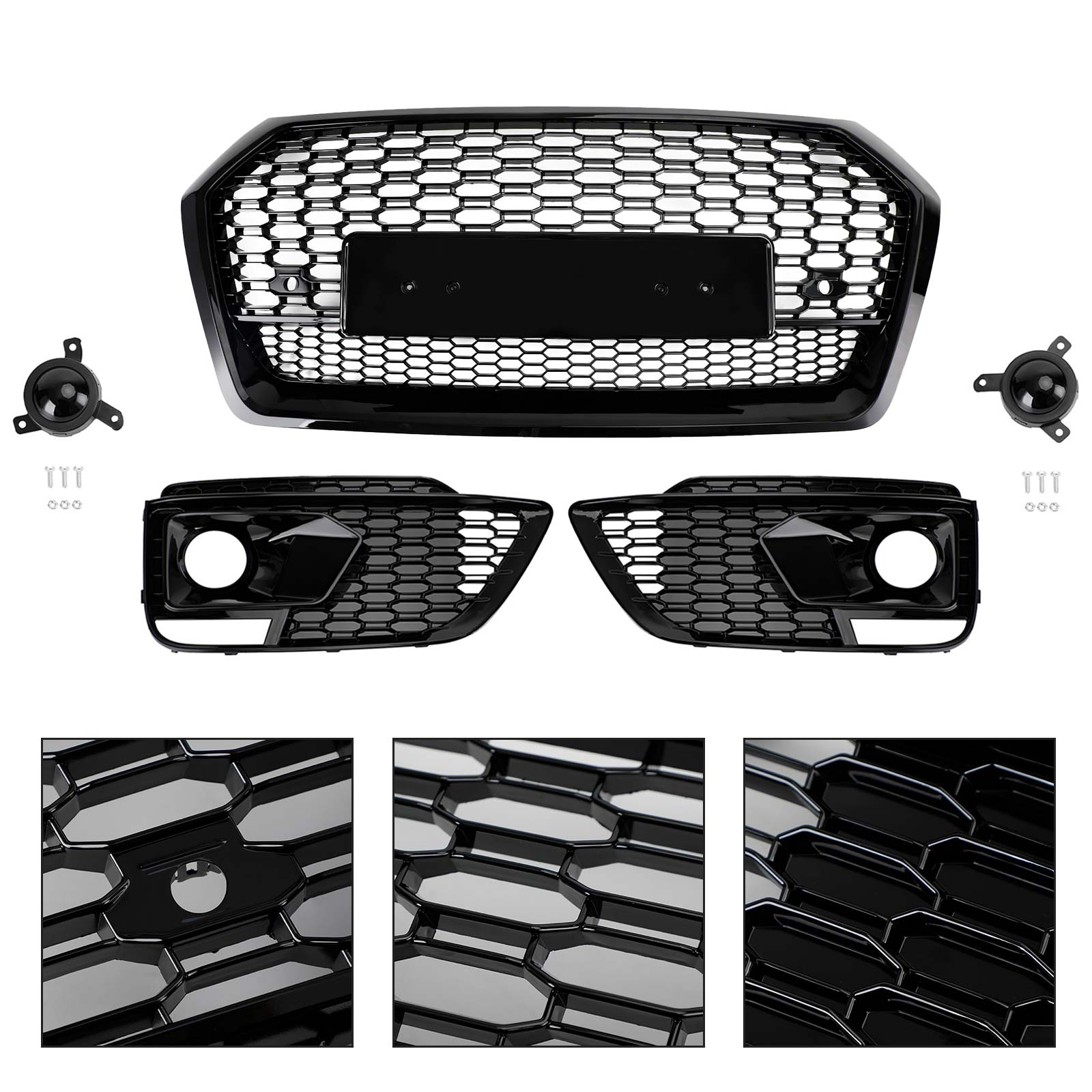 2018-2020 Audi Q5 SQ5 RSQ5 Style Front Honeycomb Mesh Grill + Fog Lamp Grille